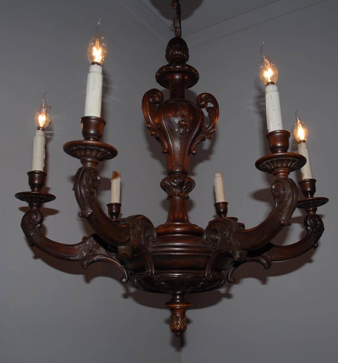 Speaking of hand carved masterpieces.

This six-light, early 20th century Italian chandelier is another one of our recent great finds and it is in excellent condition. The superb hand-carved details reveal the quality of the workmanship and it is
