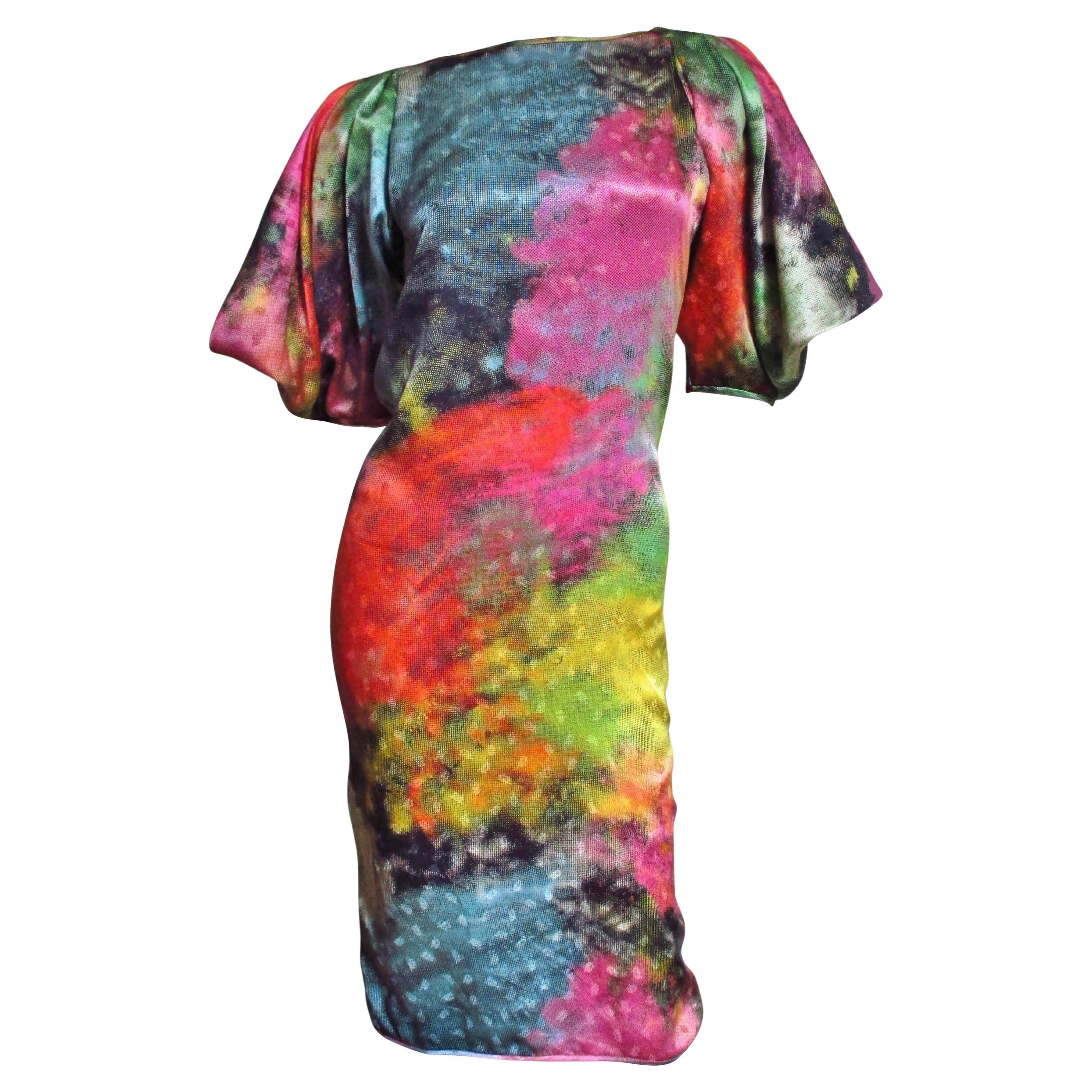 Fabulous Emanuel Ungaro Colorful Silk Draped Back Dress