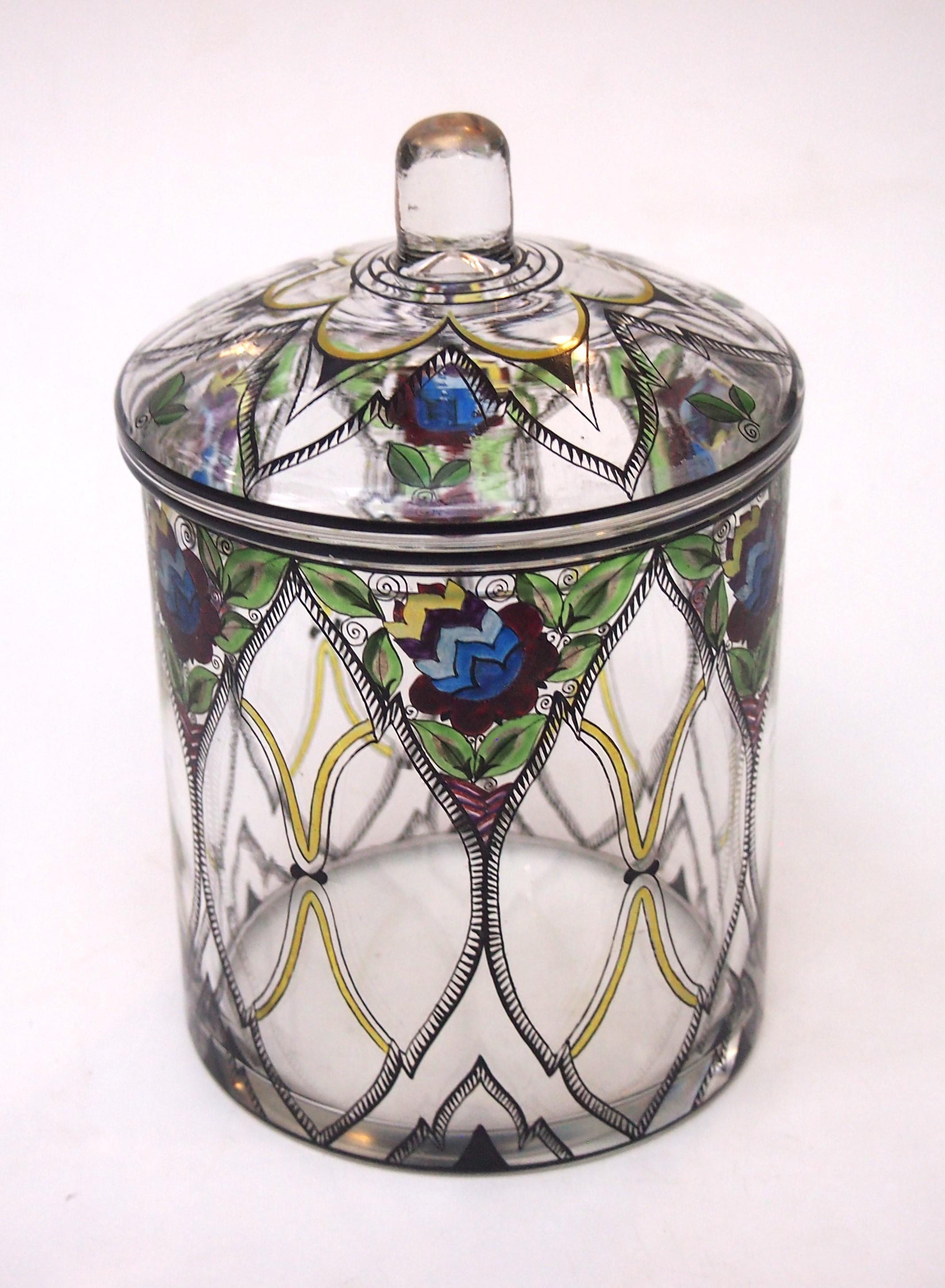 Czech Fabulous Enamelled Box and Cover from Fachschule Haida Glass School For Sale