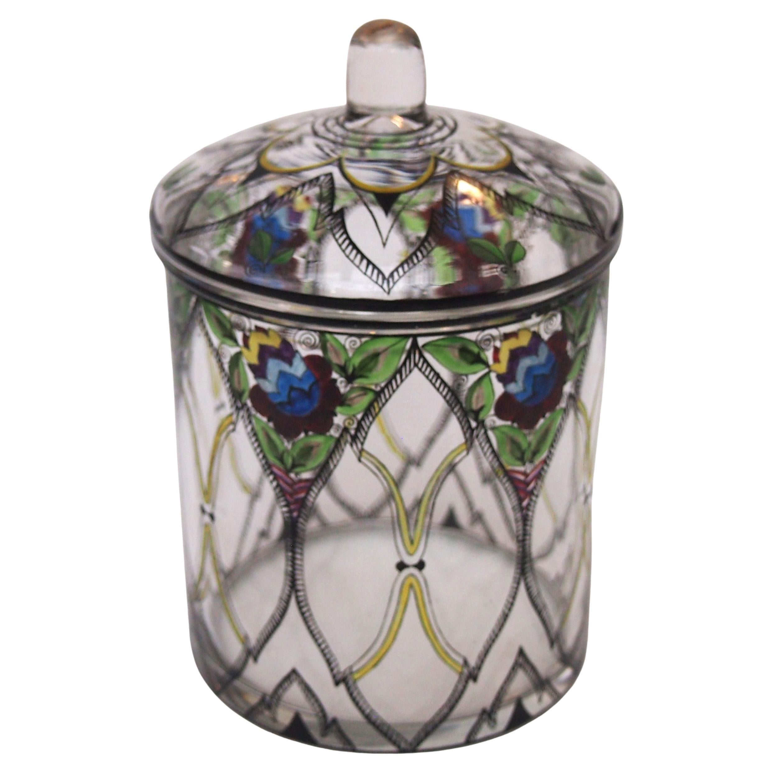 Favolosa scatola e coperchio smaltati della Fachschule Haida Glass School