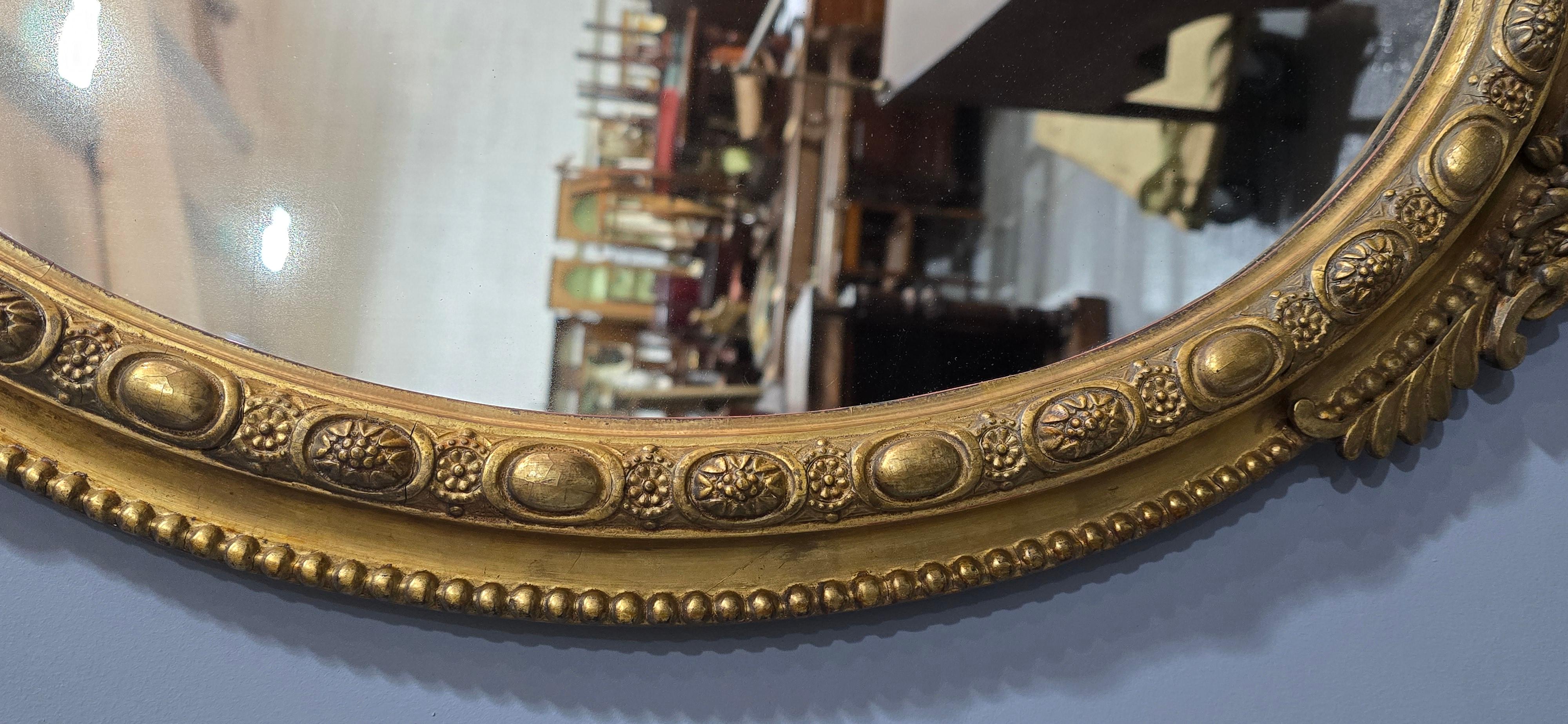 Fabulous English Gilt Oval Mirror For Sale 2