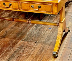 Fabulous English Reprod. Bench Made Yew Wood Partner's Bureau Plat Writing Desk