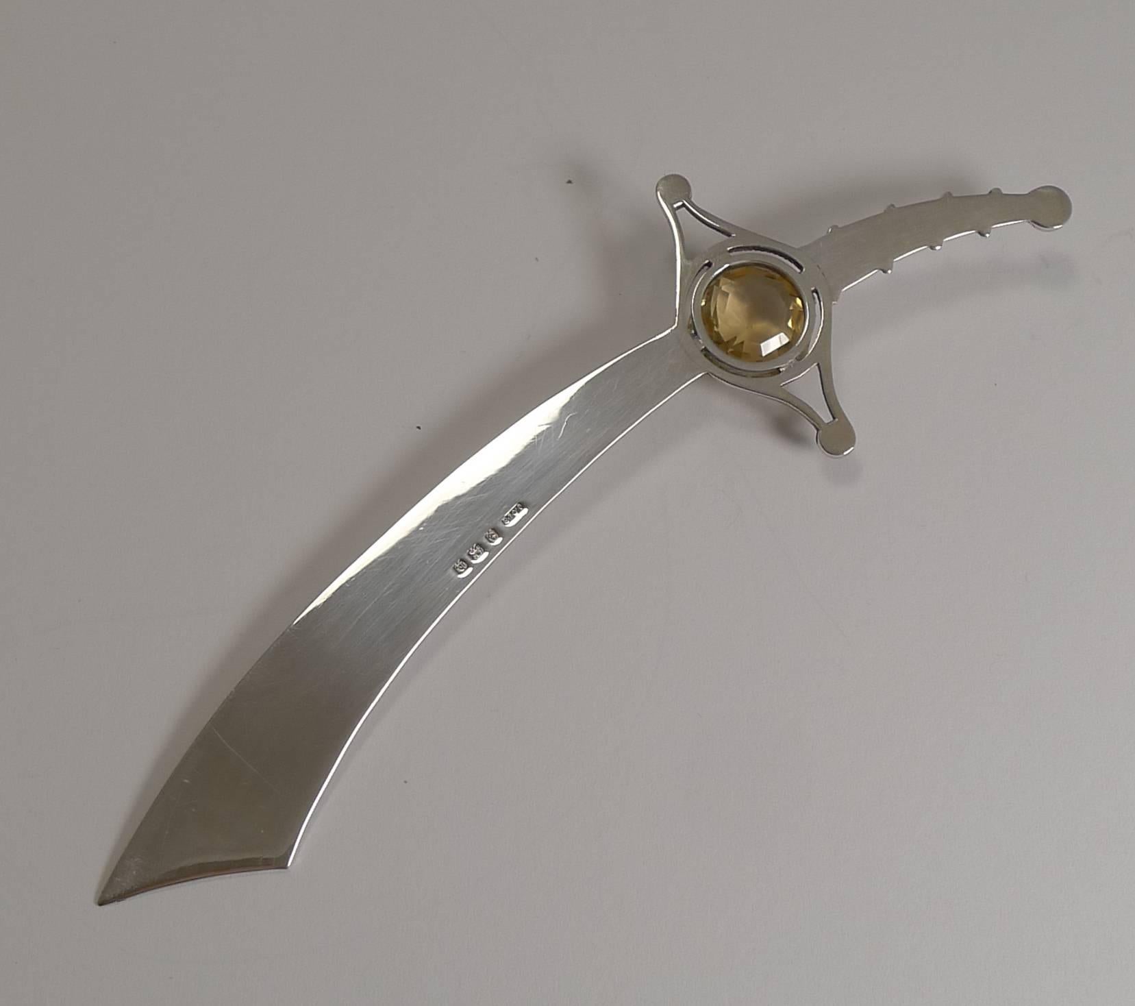 Fabulous English Sterling Silver and Citrine Sword Letter Opener, 1929 In Excellent Condition In Bath, GB
