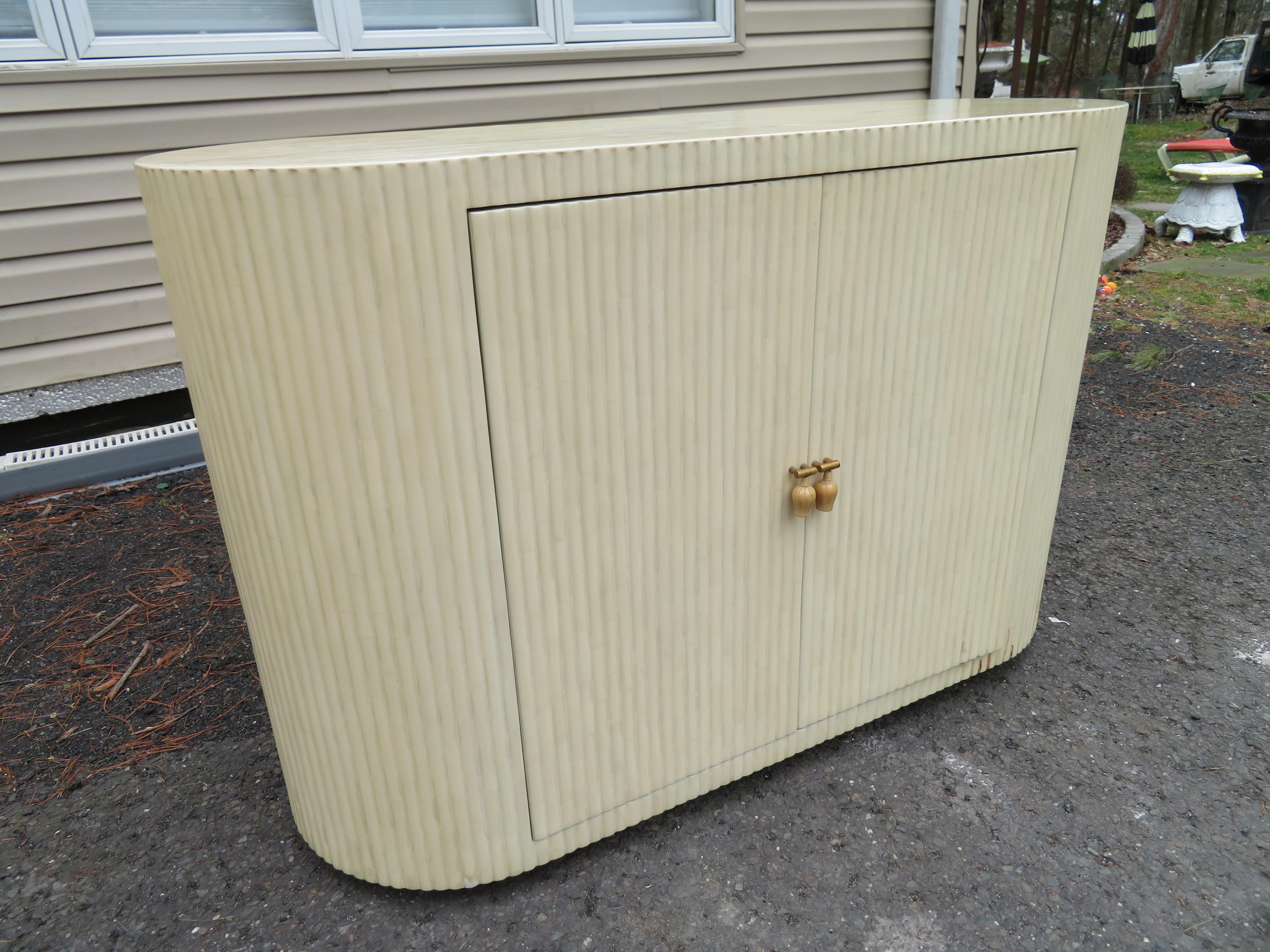 Colombian Fabulous Enrique Garcel Tessellated Bone Credenza Cabinet Mid-Century Modern For Sale