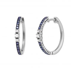 Fabulous Every Day Diamond Blue Sapphire Hoop Earrings for Her