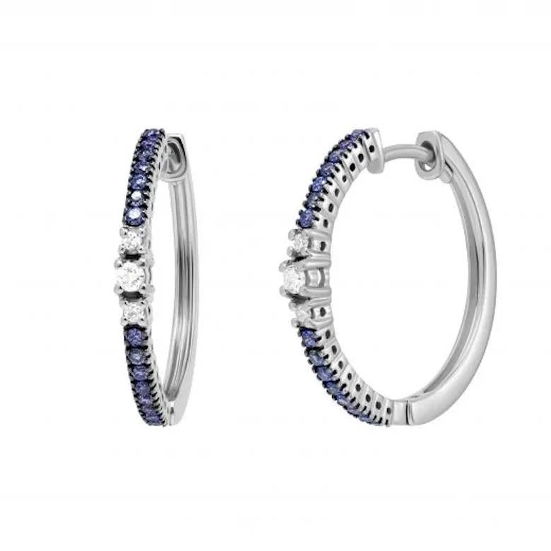 Fabulous Every Day Diamond Blue Sapphire Hoop Earrings for Her In New Condition For Sale In Montreux, CH
