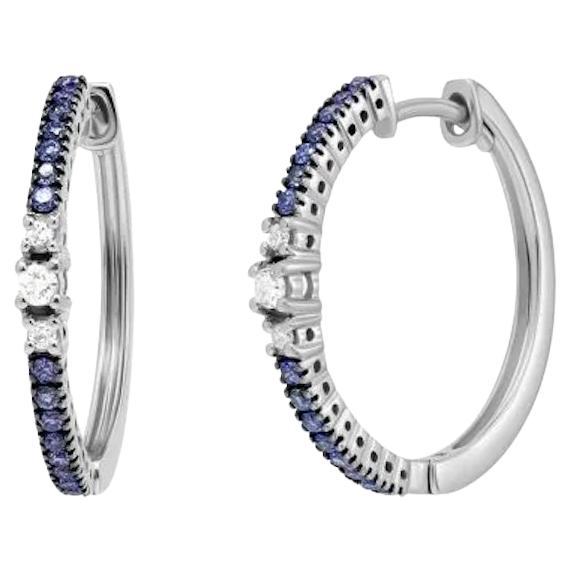 Fabulous Every Day Diamond Blue Sapphire Hoop Earrings for Her For Sale