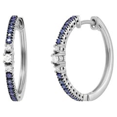 Fabulous Every Day Diamond Blue Sapphire Hoop Earrings for Her