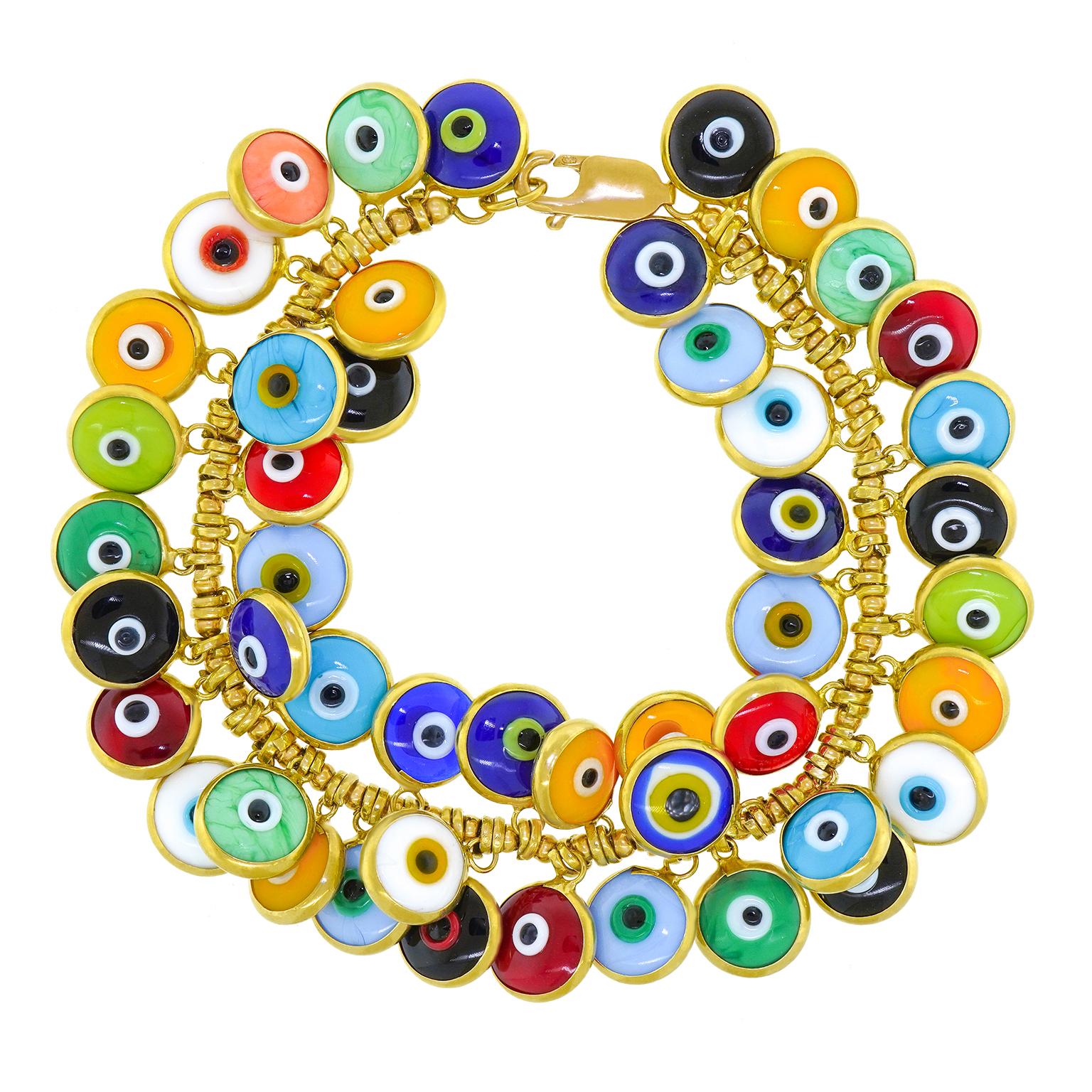 Fabulous Evil Eye Gold Bracelet In Excellent Condition In Litchfield, CT
