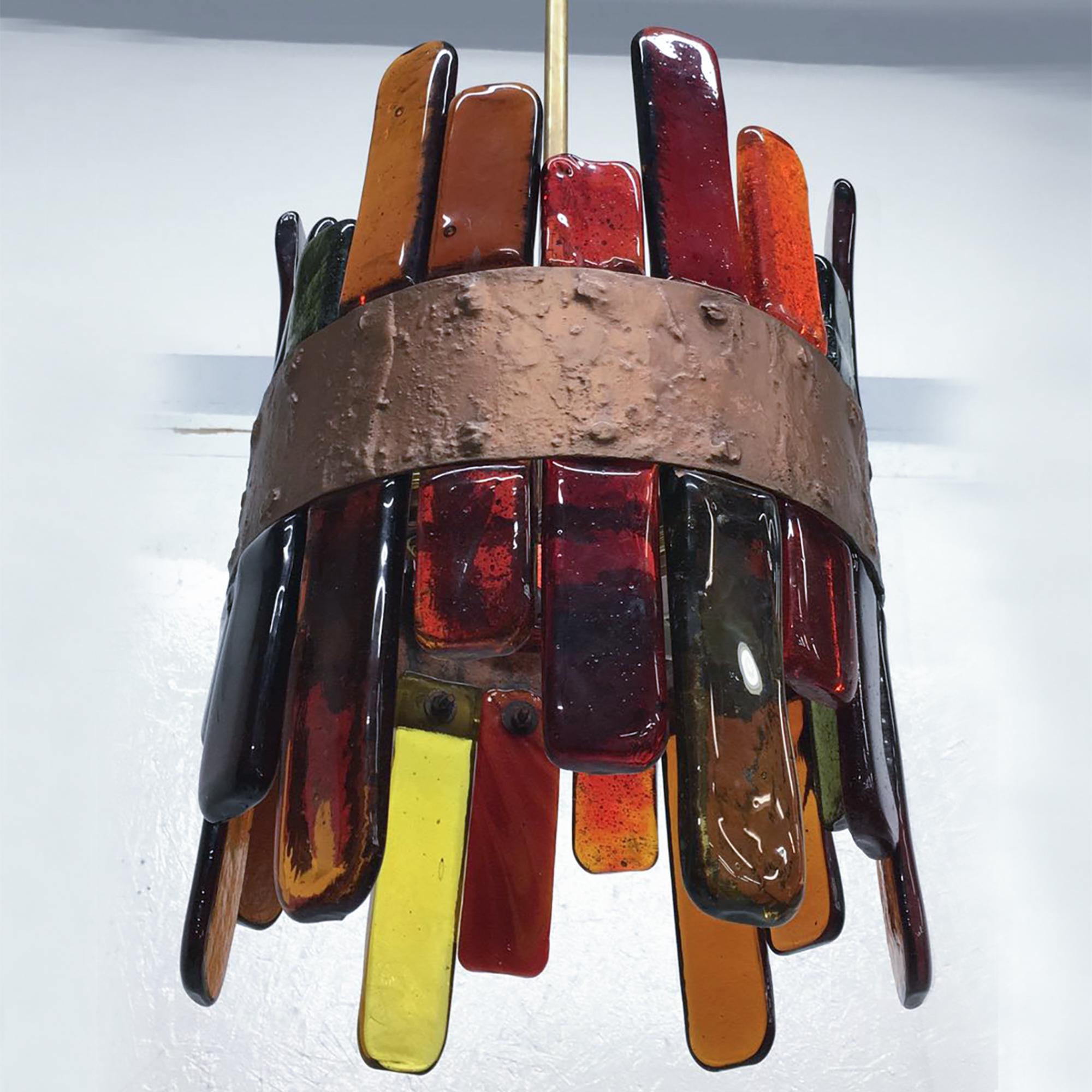 Mid-Century Modern 1970s Brutalist Blown Glass Pendants Feders Felipe Delfinger Mexico For Sale