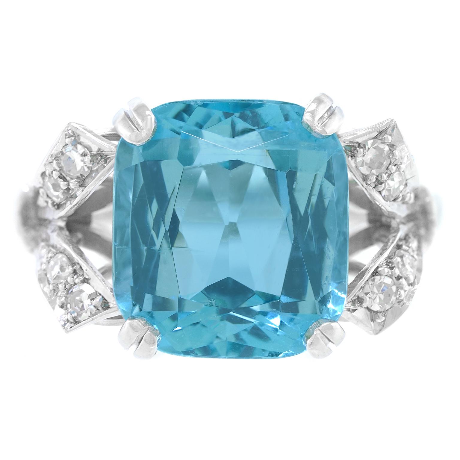 Cushion Cut Fabulous Fifties Aquamarine Ring For Sale