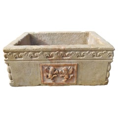 Fabulous, Finely Carved Botticino Marble Sink with a Central Inlay in red Verona