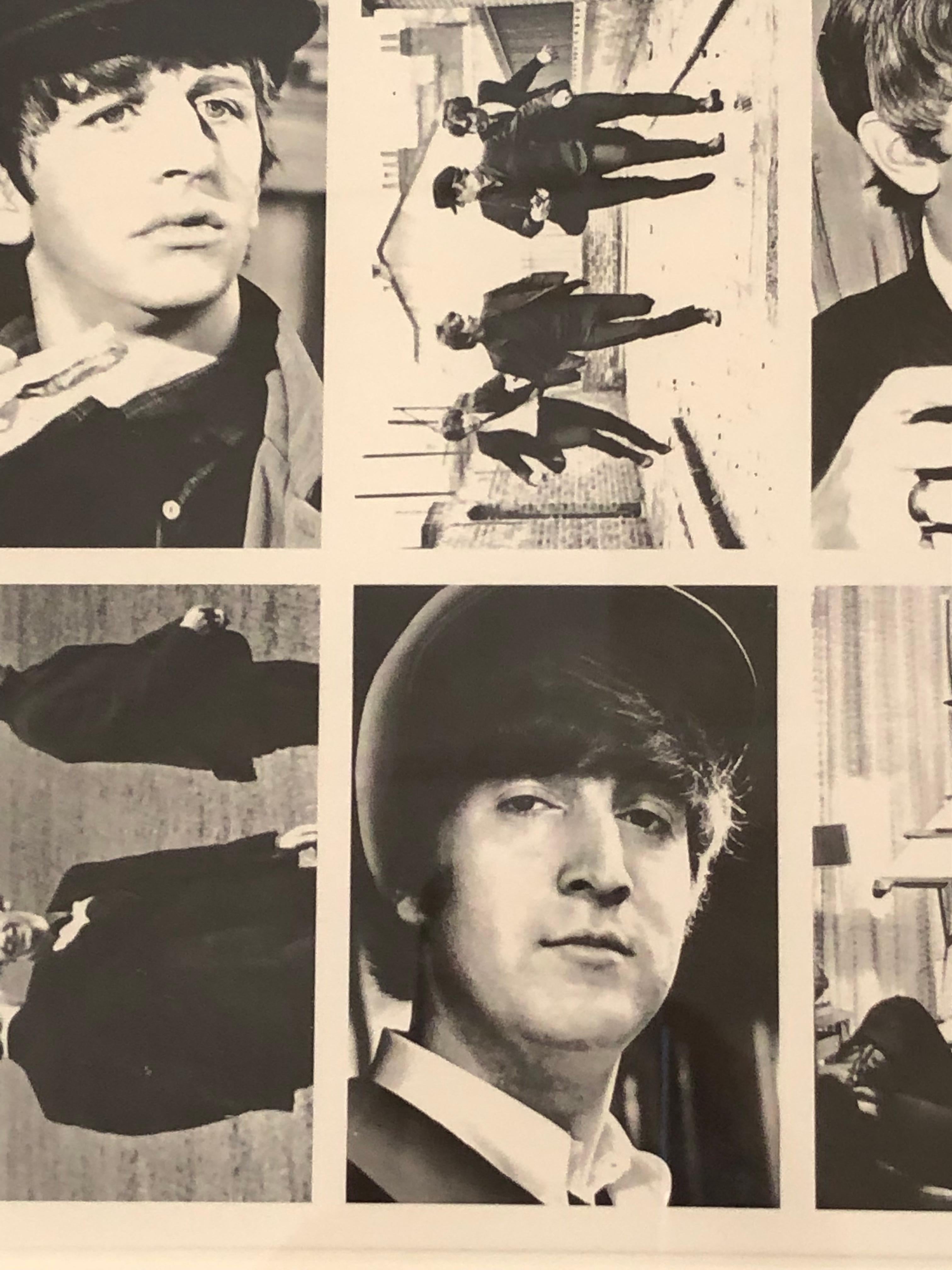 You don't see this very often! Wonderful piece of Beatles memorabilia in this framed black and white uncut sheet of collectible Beatles trading cards. Dozens of photos of the fab 4 from their Hard Day's Night motion picture. Special candid photos
