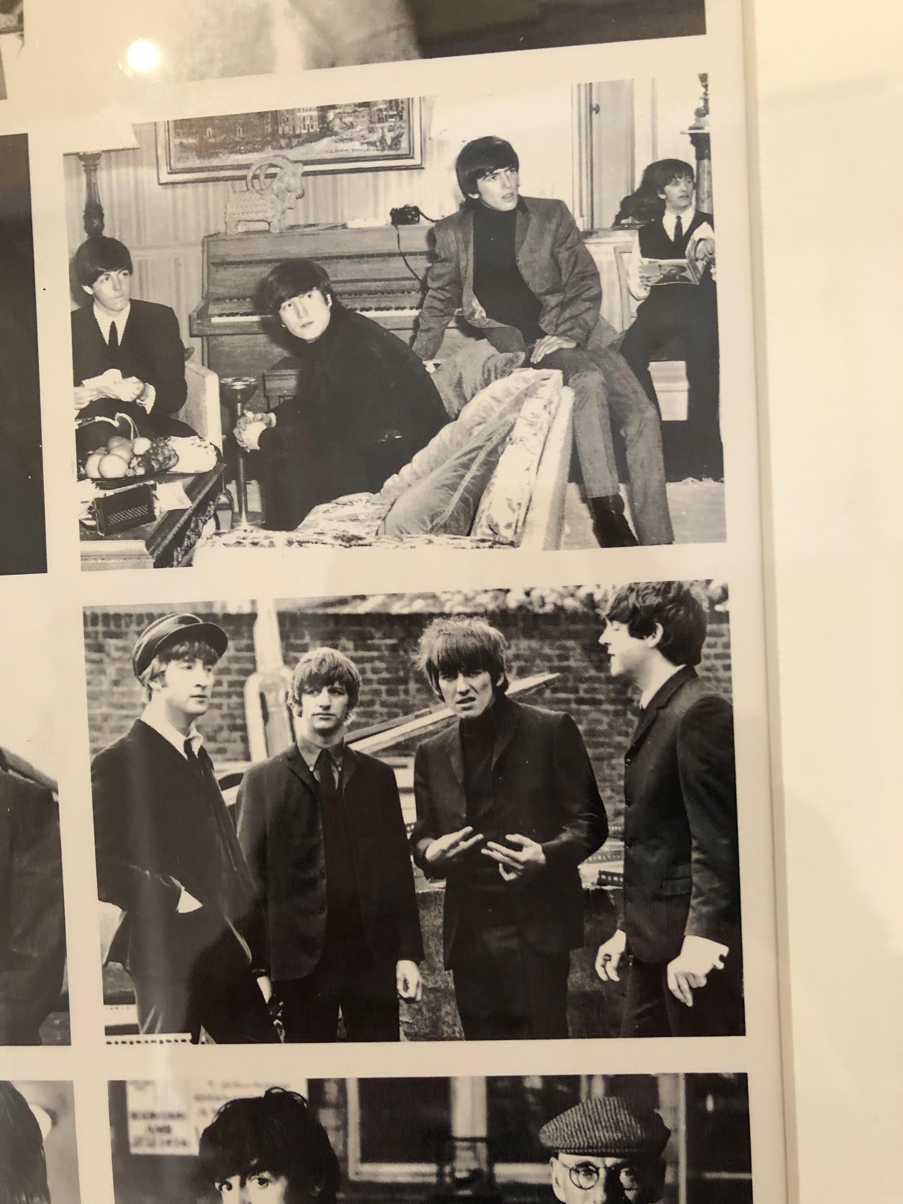 Glass Fabulous Framed Art of Topps Uncut Black and White Beatles Cards For Sale