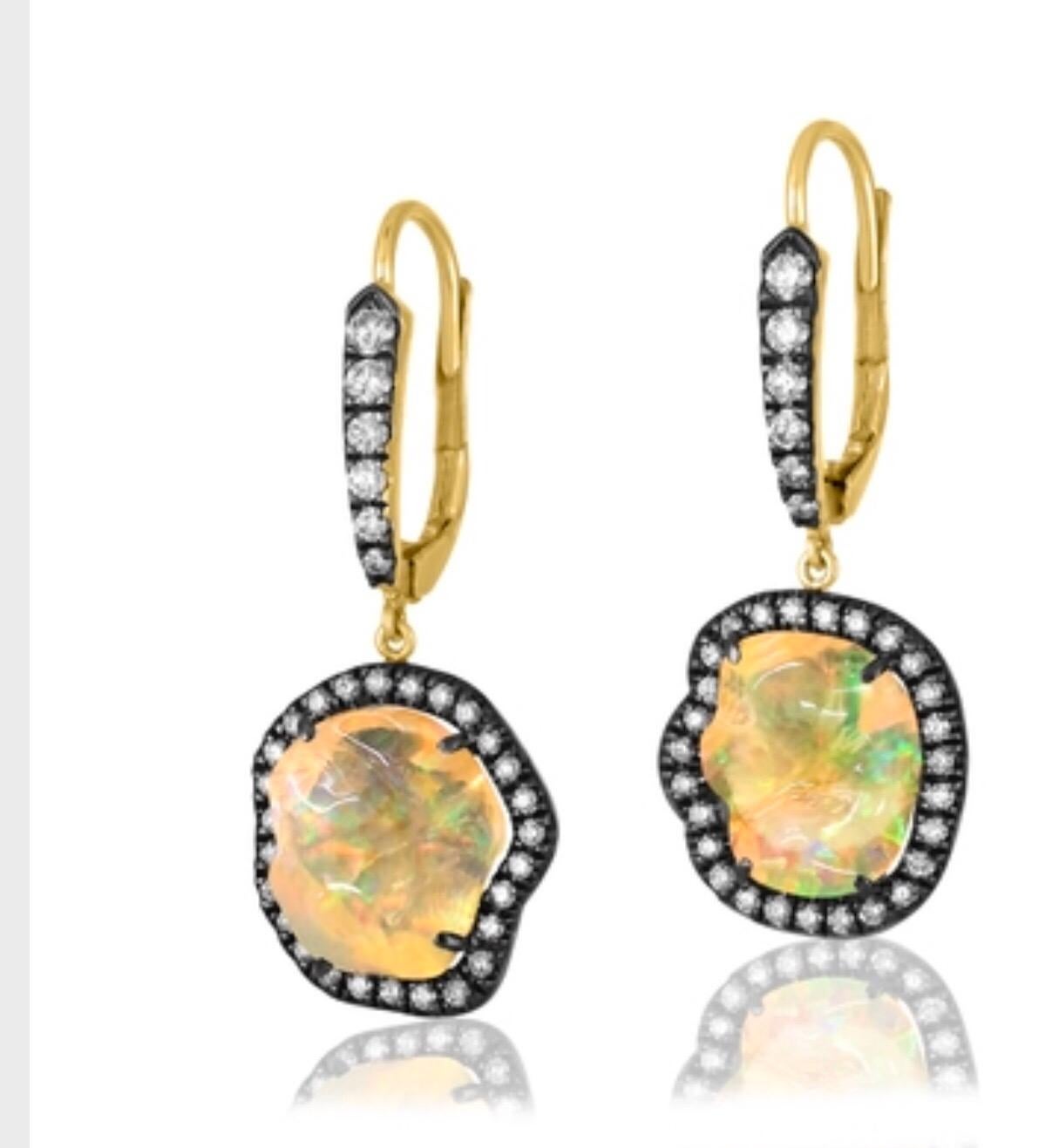 Contemporary Fabulous Freeform Mexican Opal Earrings with Diamond Accent in 18 Karat Gold