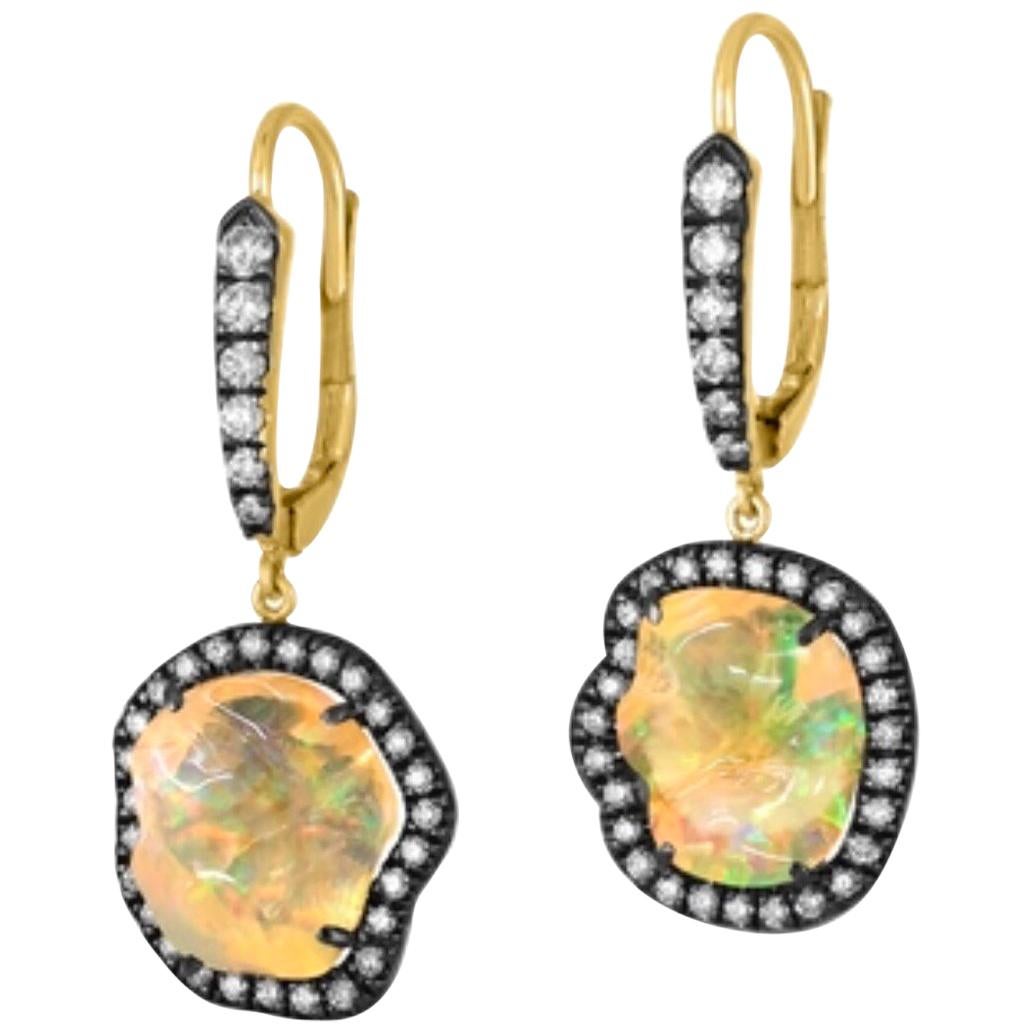 Fabulous Freeform Mexican Opal Earrings with Diamond Accent in 18 Karat Gold