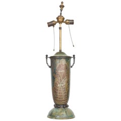 Antique Fabulous French Art Deco Dinanderi Metal Urn Table Lamp  M Poincet  1920s France