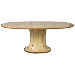 Fabulous French Art Deco Parchment Pedestal Base Dining Table