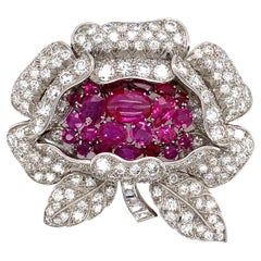 fabelhafte französische Art Deco Platin burmesische Rubin-Diamant-Brosche