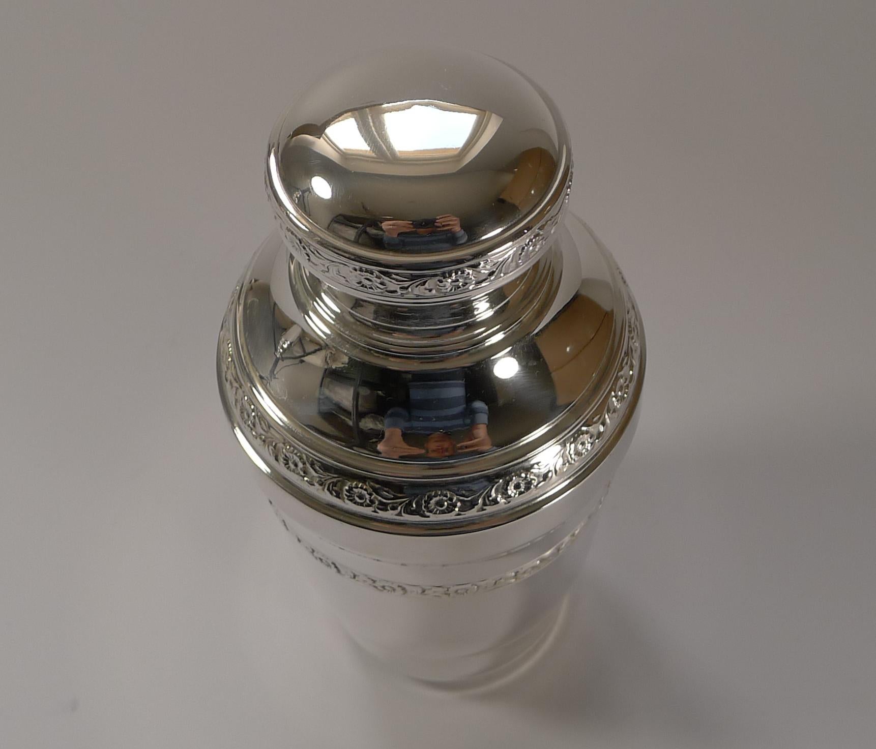 Mid-20th Century Fabulous French Art Deco Silver Plated Cocktail Shaker, Floral Decoration