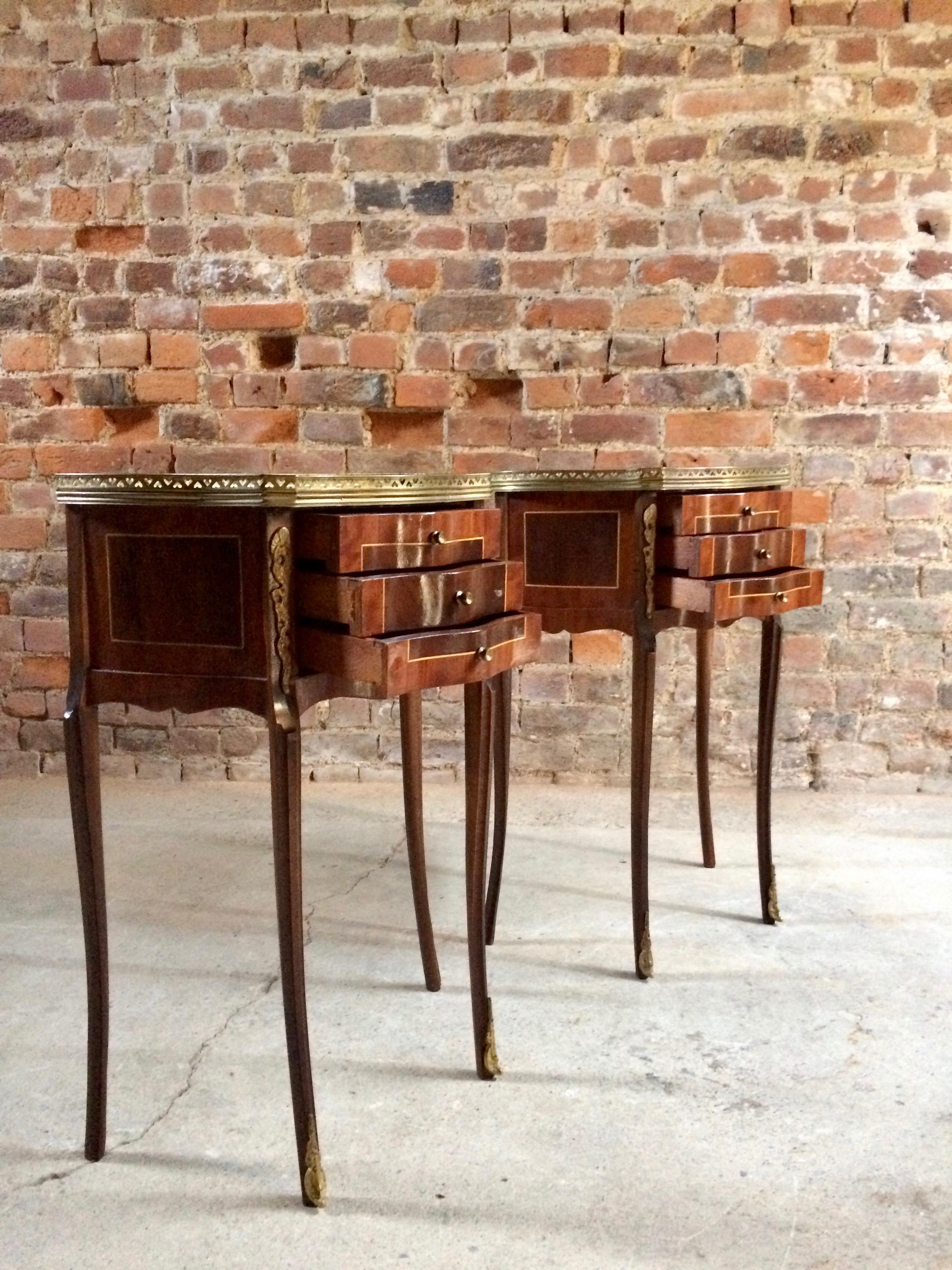 Mid-20th Century Fabulous French Bedside Tables Nightstands Rosewood and Walnut Louis XV, Pair