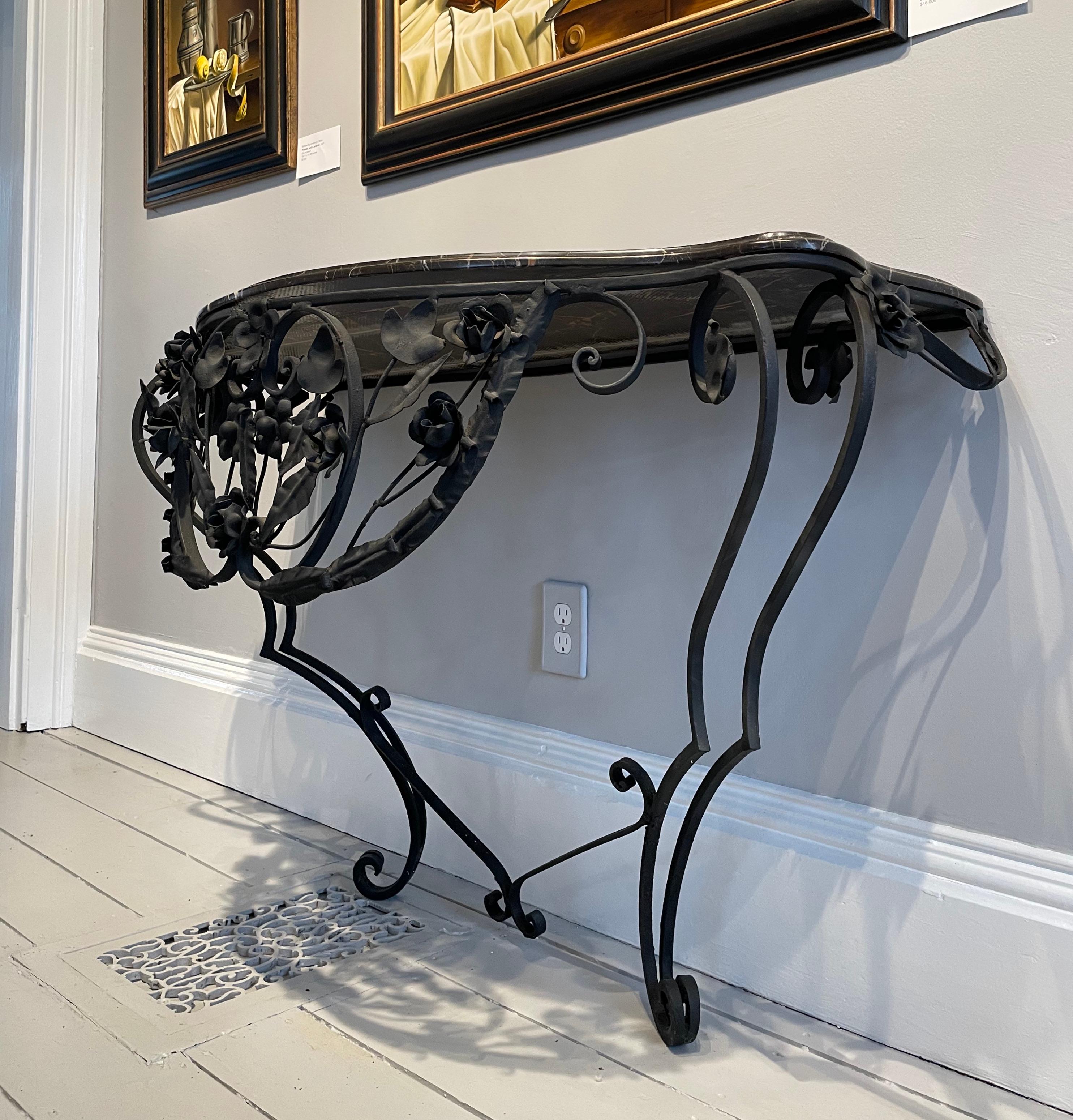 Fabulous French Bombé Wrought Iron and Marble Console Table In Good Condition For Sale In Woodbury, CT