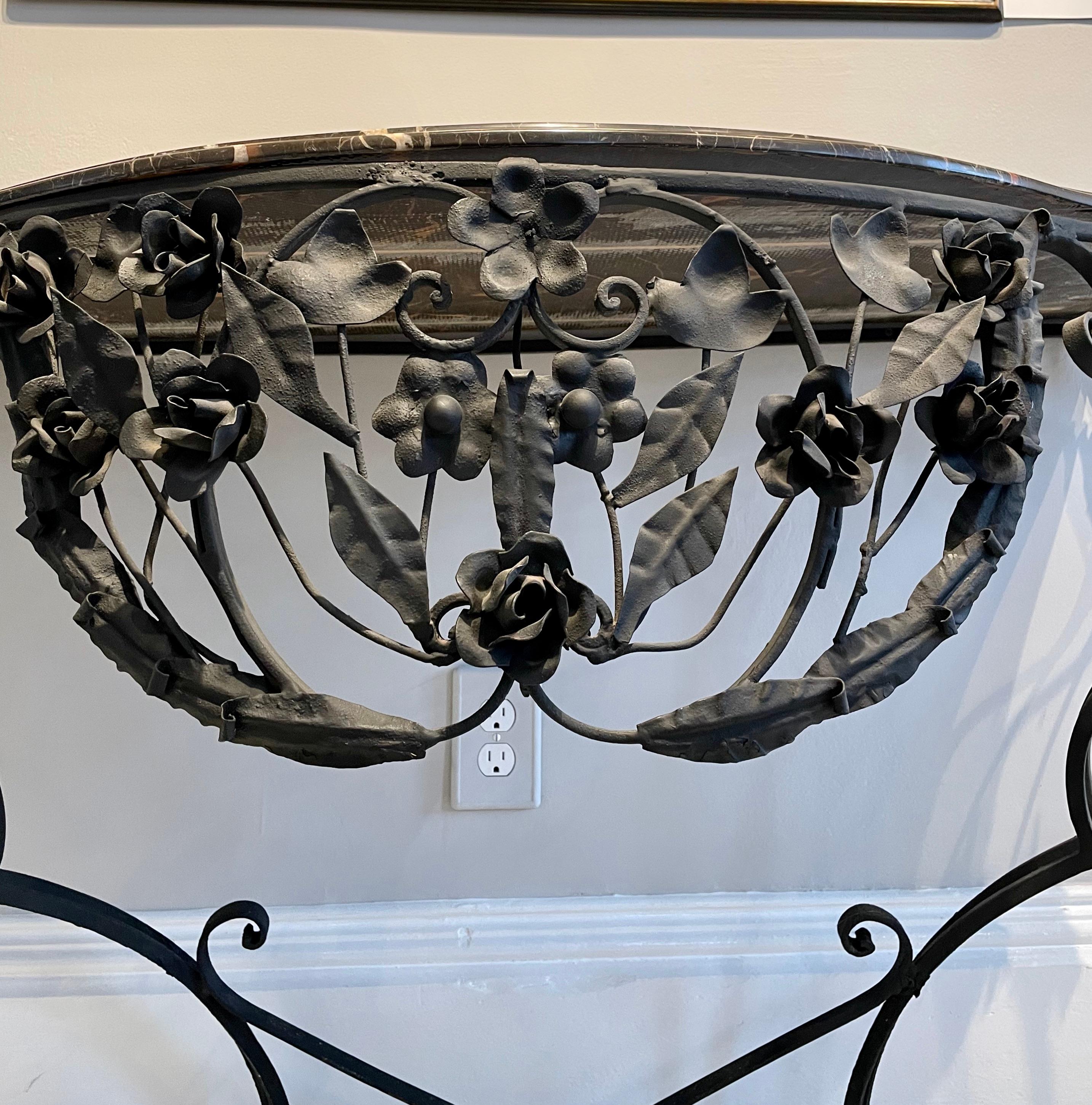 20th Century Fabulous French Bombé Wrought Iron and Marble Console Table For Sale