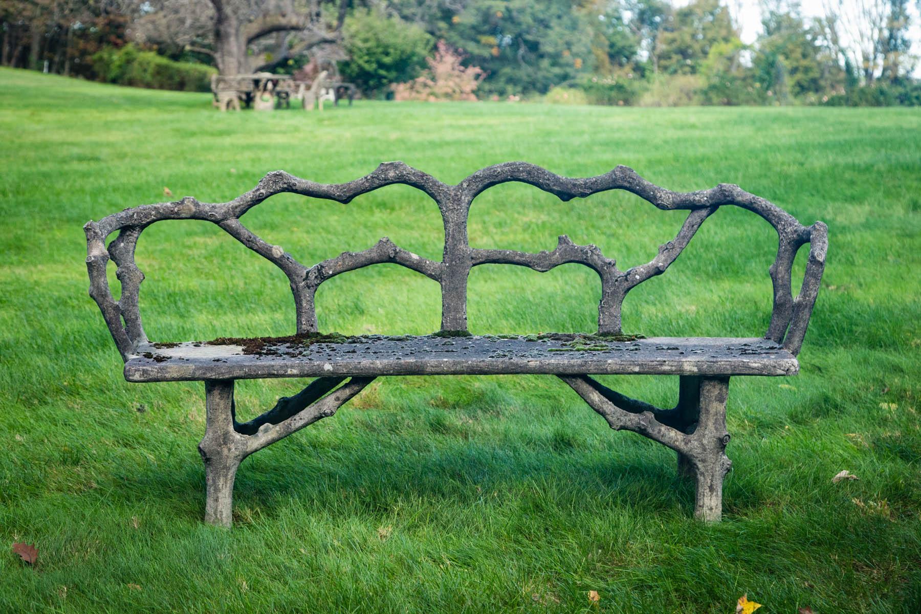 Fabulous French faux bois bench lovely patina and hand detail.