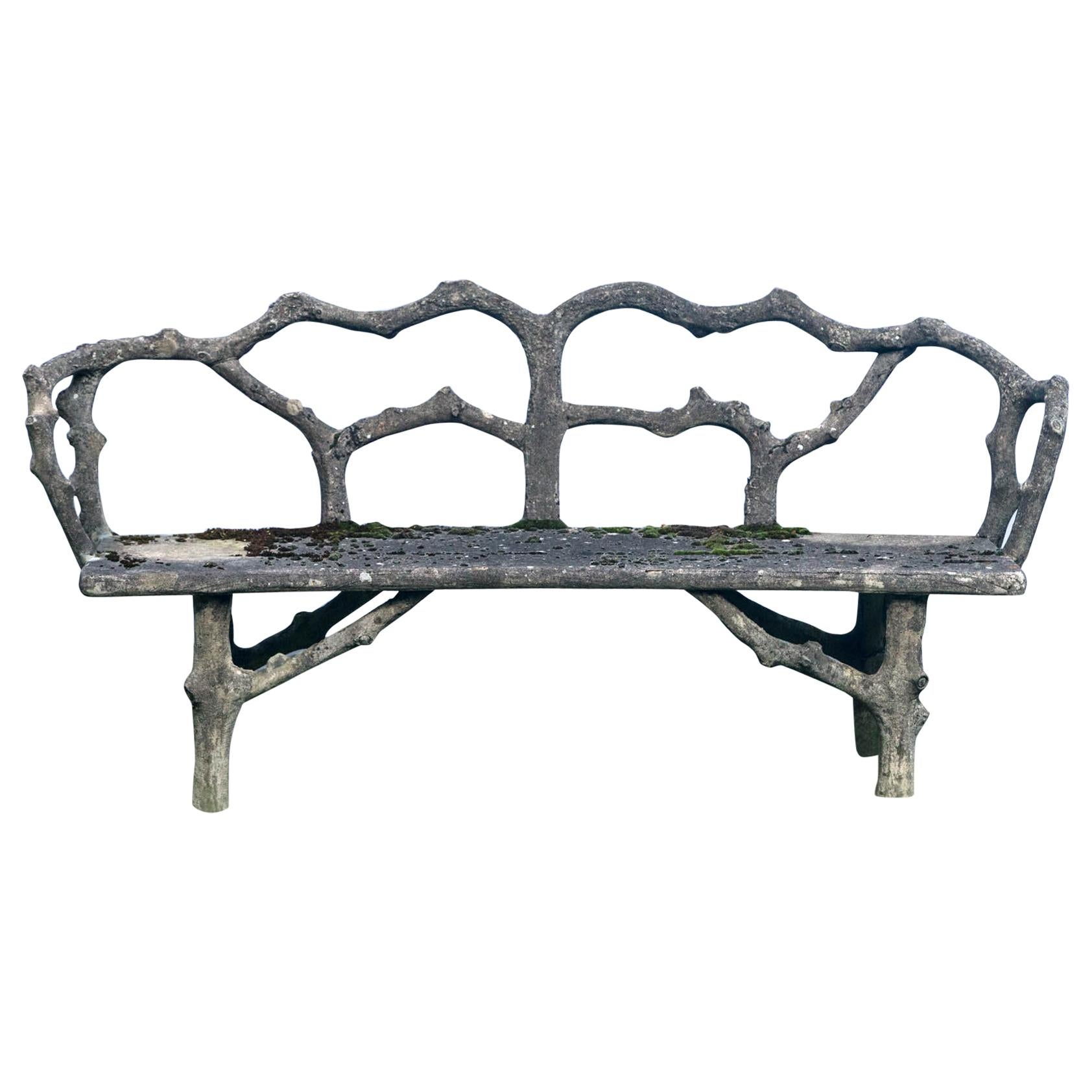 Fabulous French Faux Bois Bench For Sale