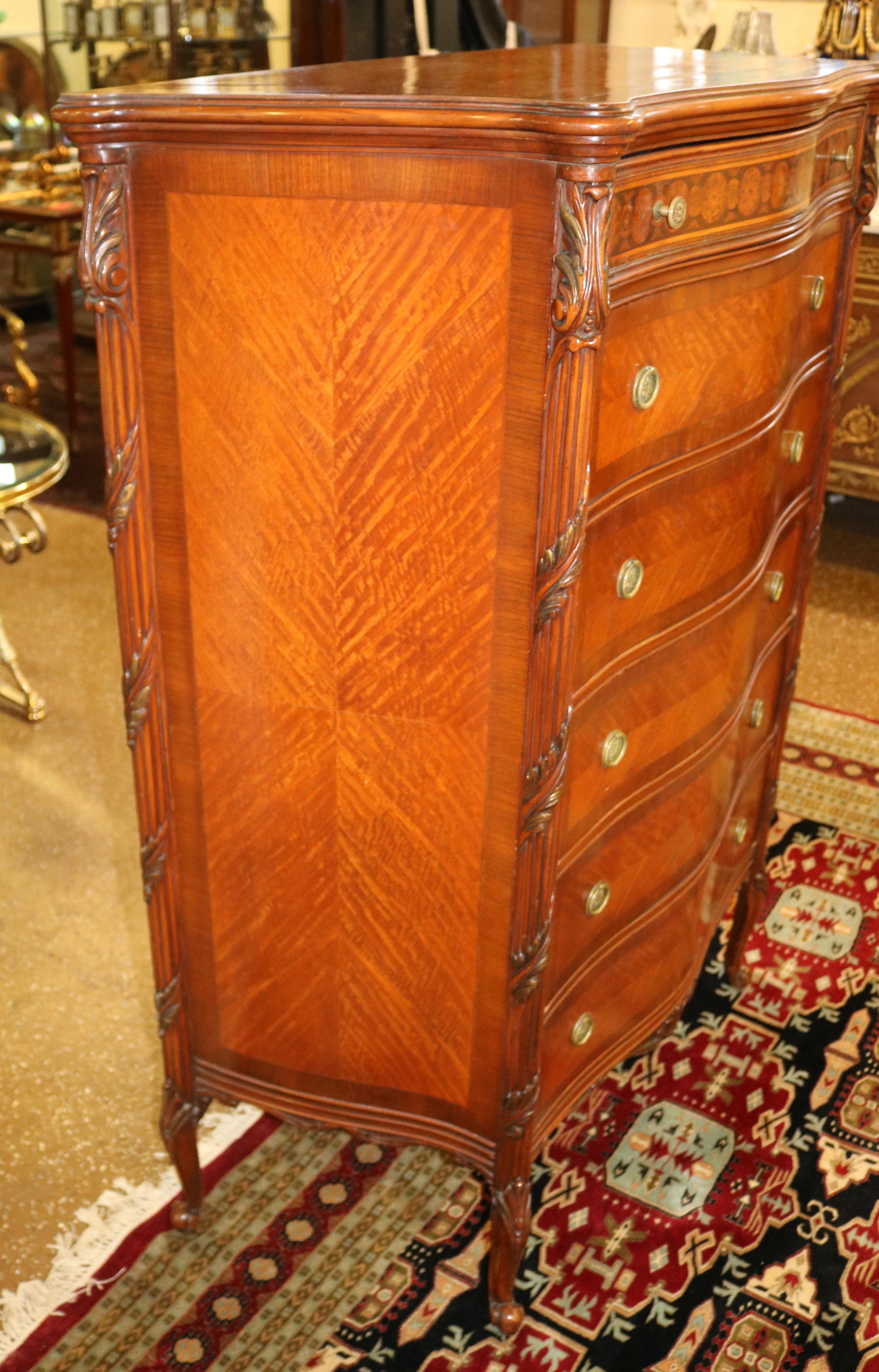 Fabulous French Louis XV Style Inlaid Kingwood High Chest Dresser For Sale 1