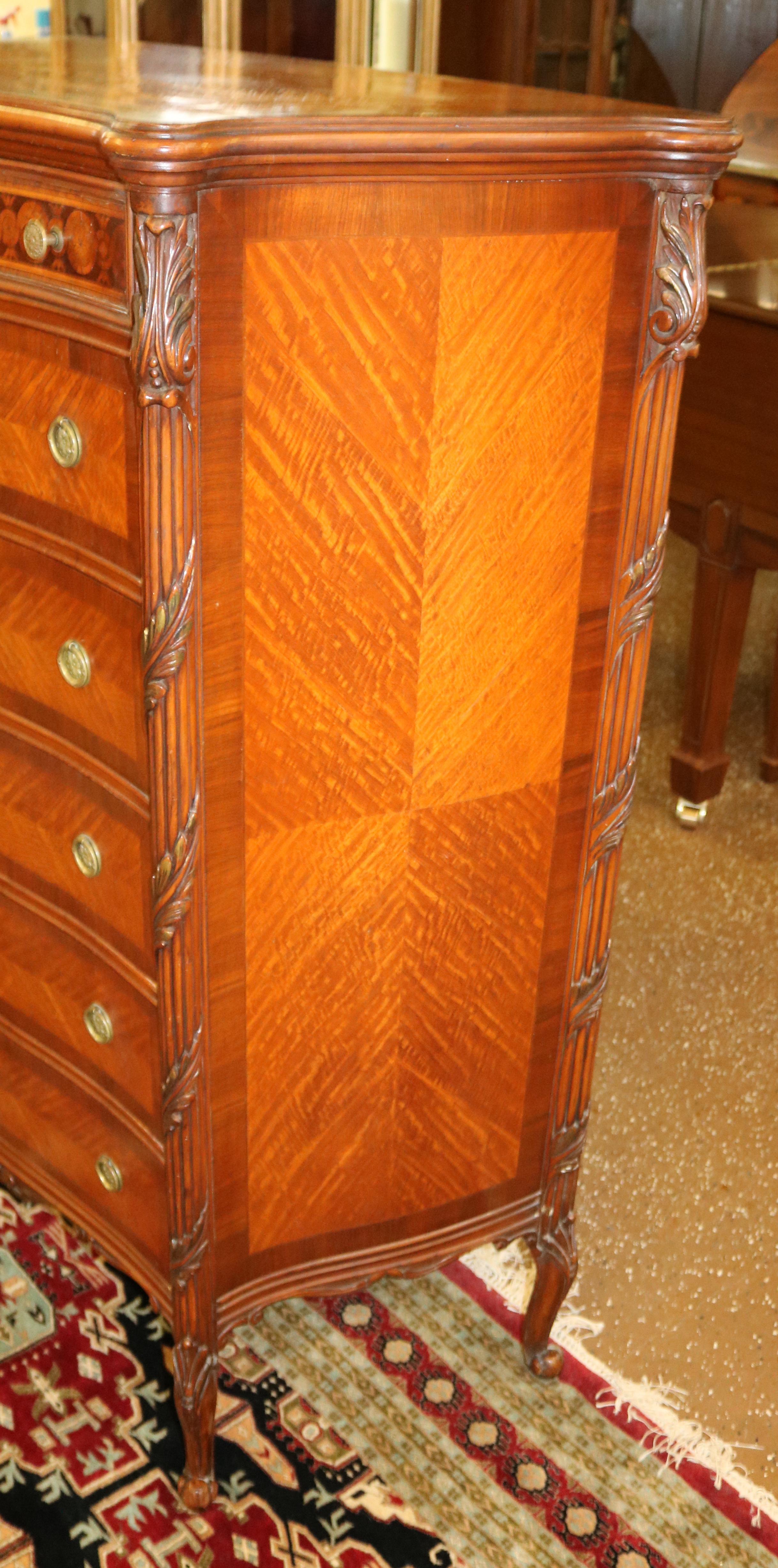 Fabulous French Louis XV Style Inlaid Kingwood High Chest Dresser For Sale 2
