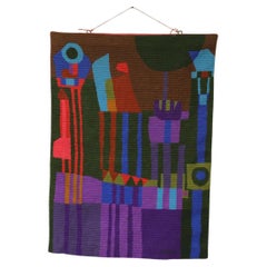 Retro Fabulous French Mid-Century Abstract Hand Dyed Woven Art Tapestry by Aresti