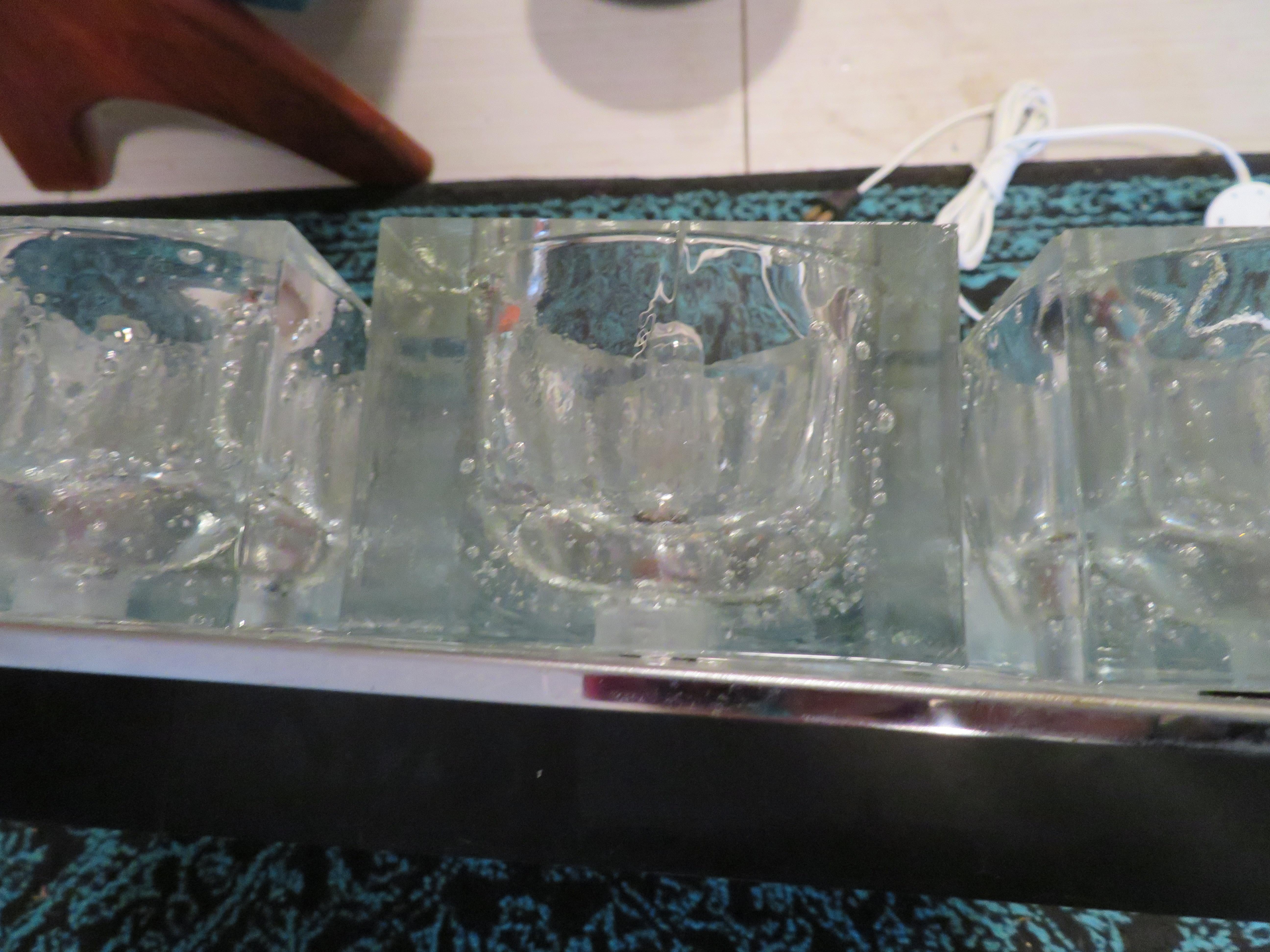 Glass Fabulous Gaetano Sciolari Large Ice Cube Chrome Flush Light Lightolier For Sale