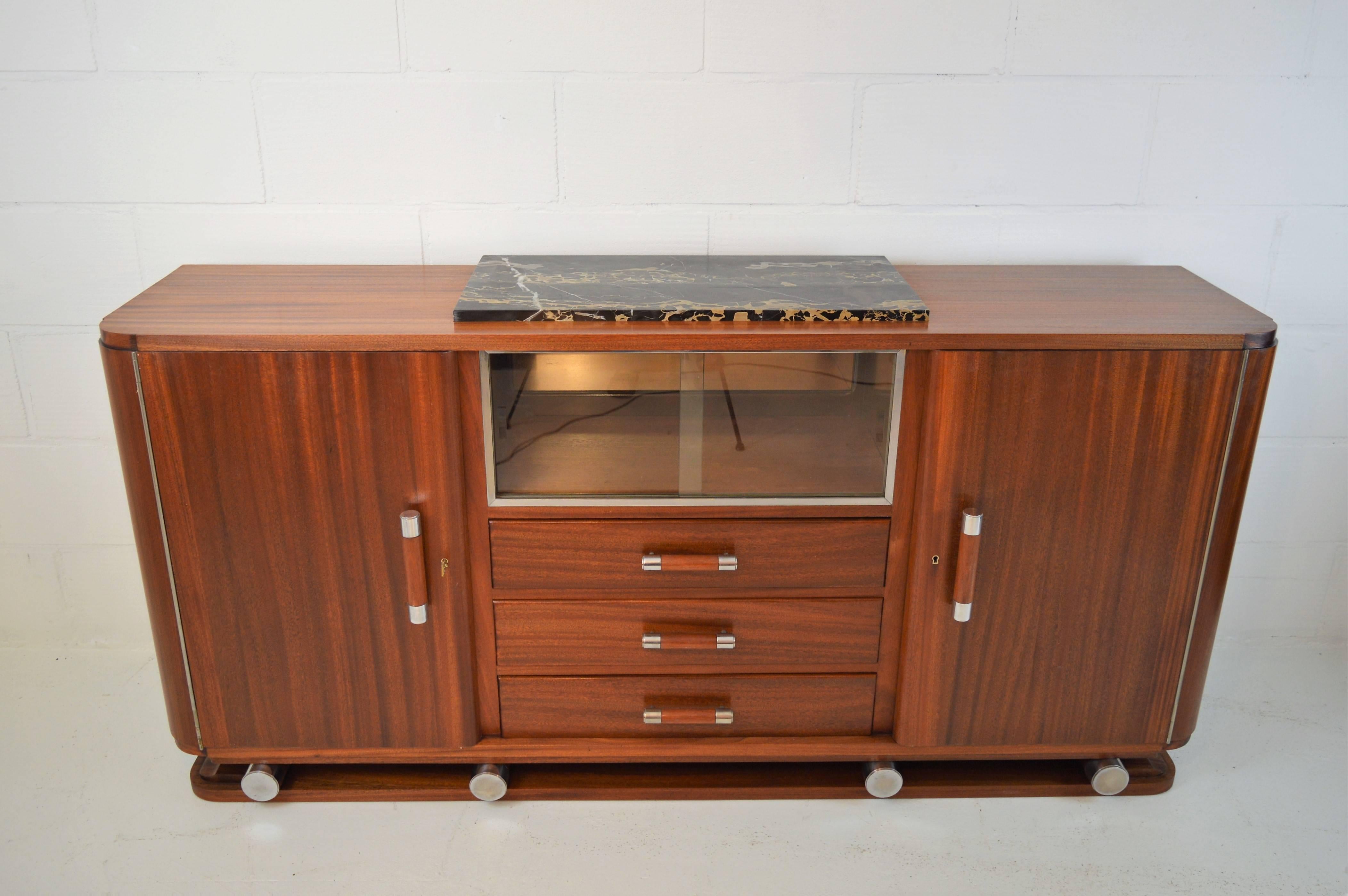 Fabulous Gaston Poisson Art Deco Sideboard in Solid Mahogany, 1930s In Excellent Condition In Castenray, NL