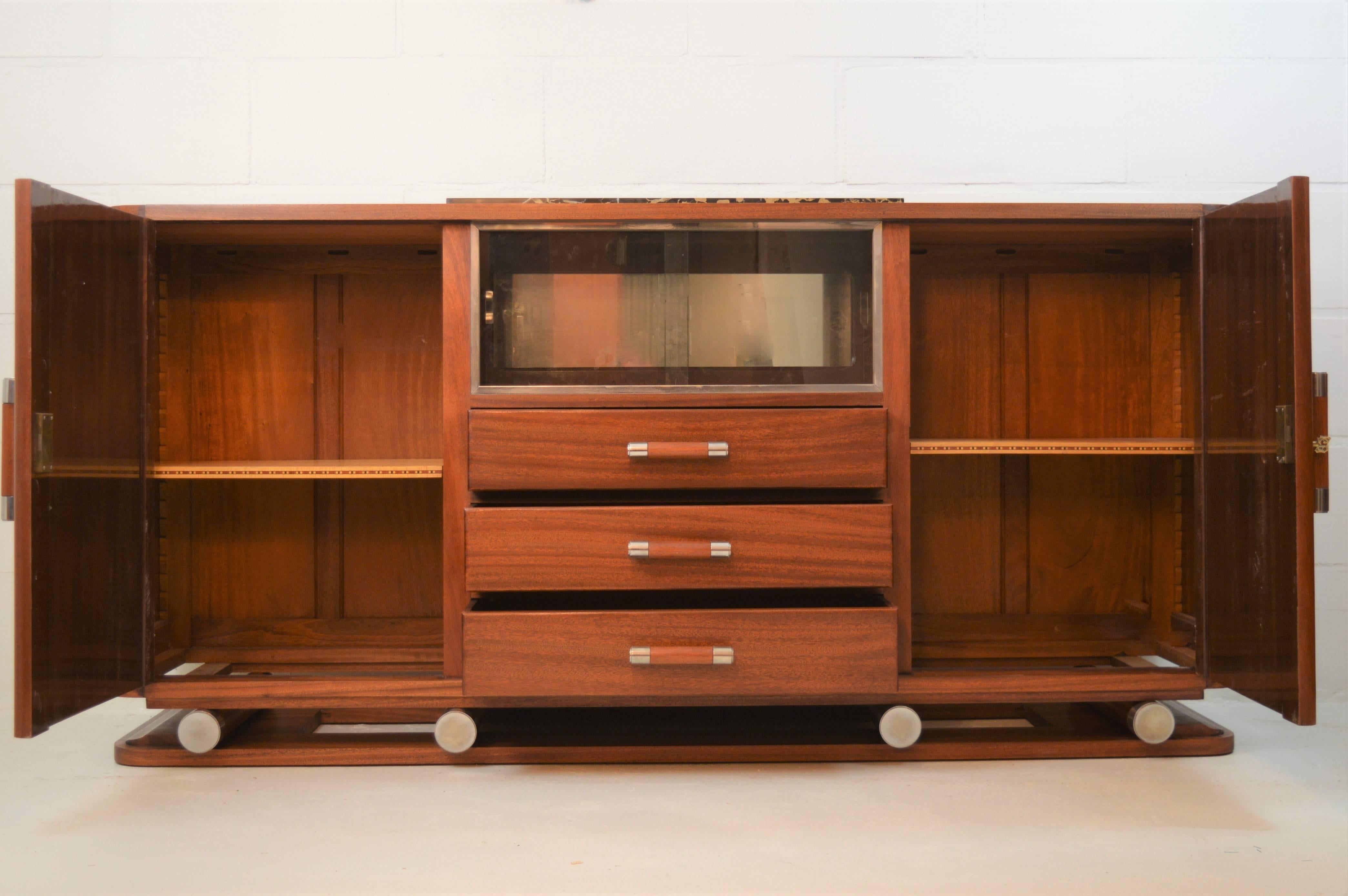 Fabulous Gaston Poisson Art Deco Sideboard in Solid Mahogany, 1930s 1