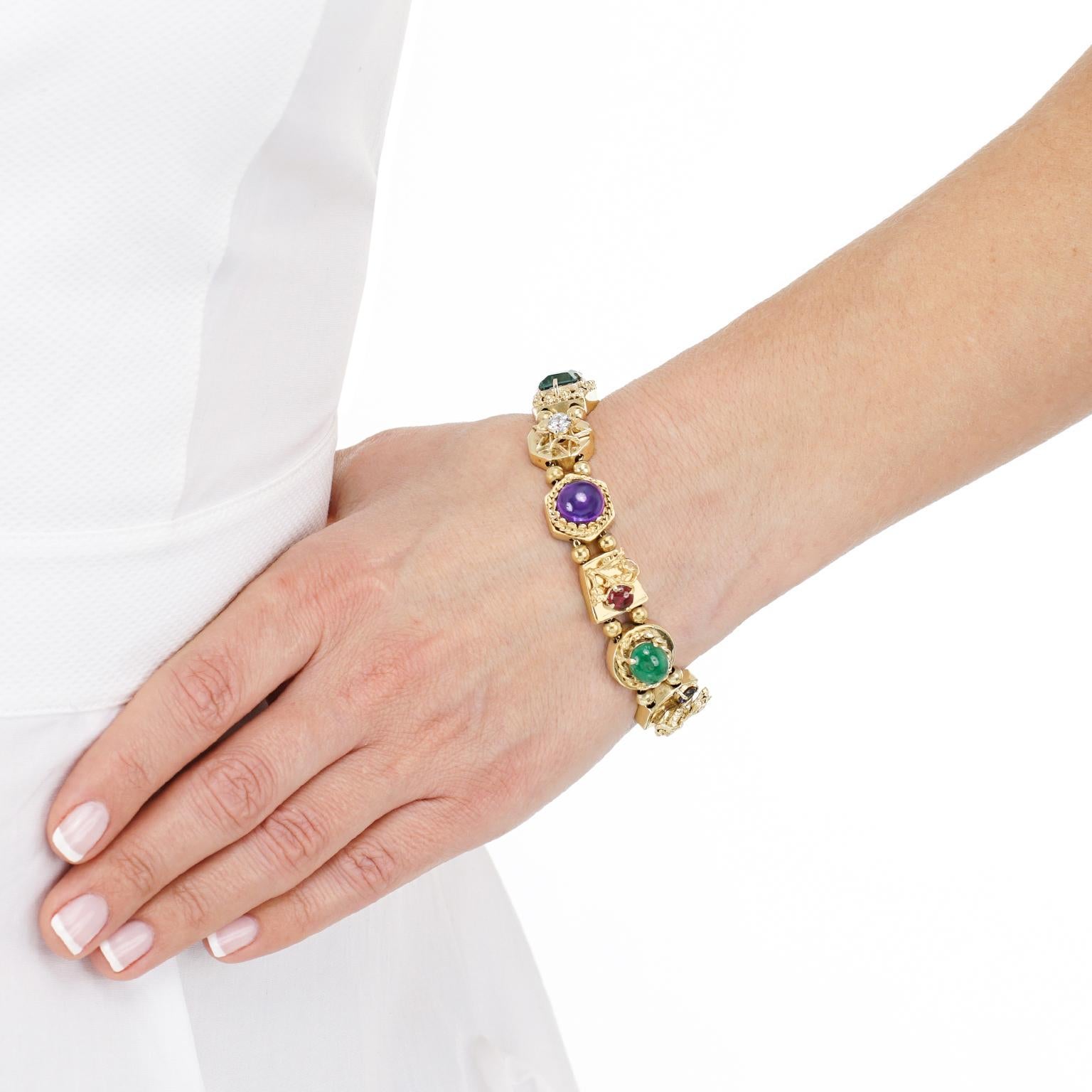Women's Fabulous Gemstone Set Gold Slide Bracelet