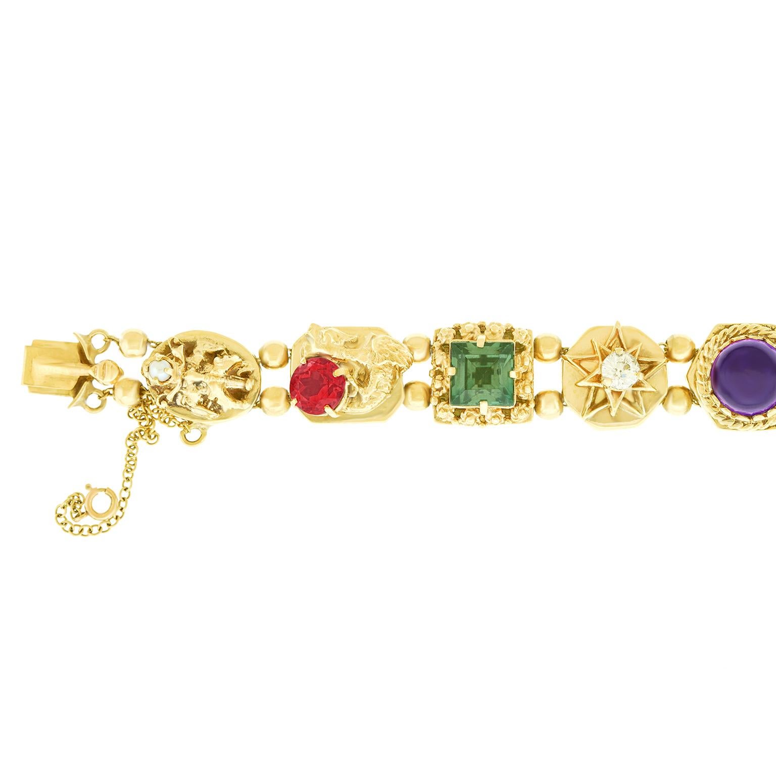 Fabulous Gemstone Set Gold Slide Bracelet 4