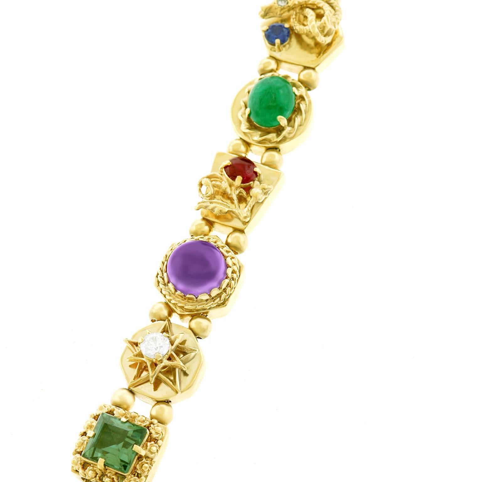 Fabulous Gemstone Set Gold Slide Bracelet 5