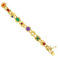 Vintage Fabulous Gemstone Set Gold Slide Bracelet