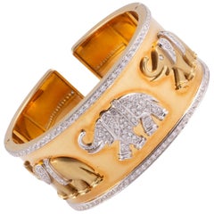 Fabulous Gold and Diamond Elephant Cuff Bracelet