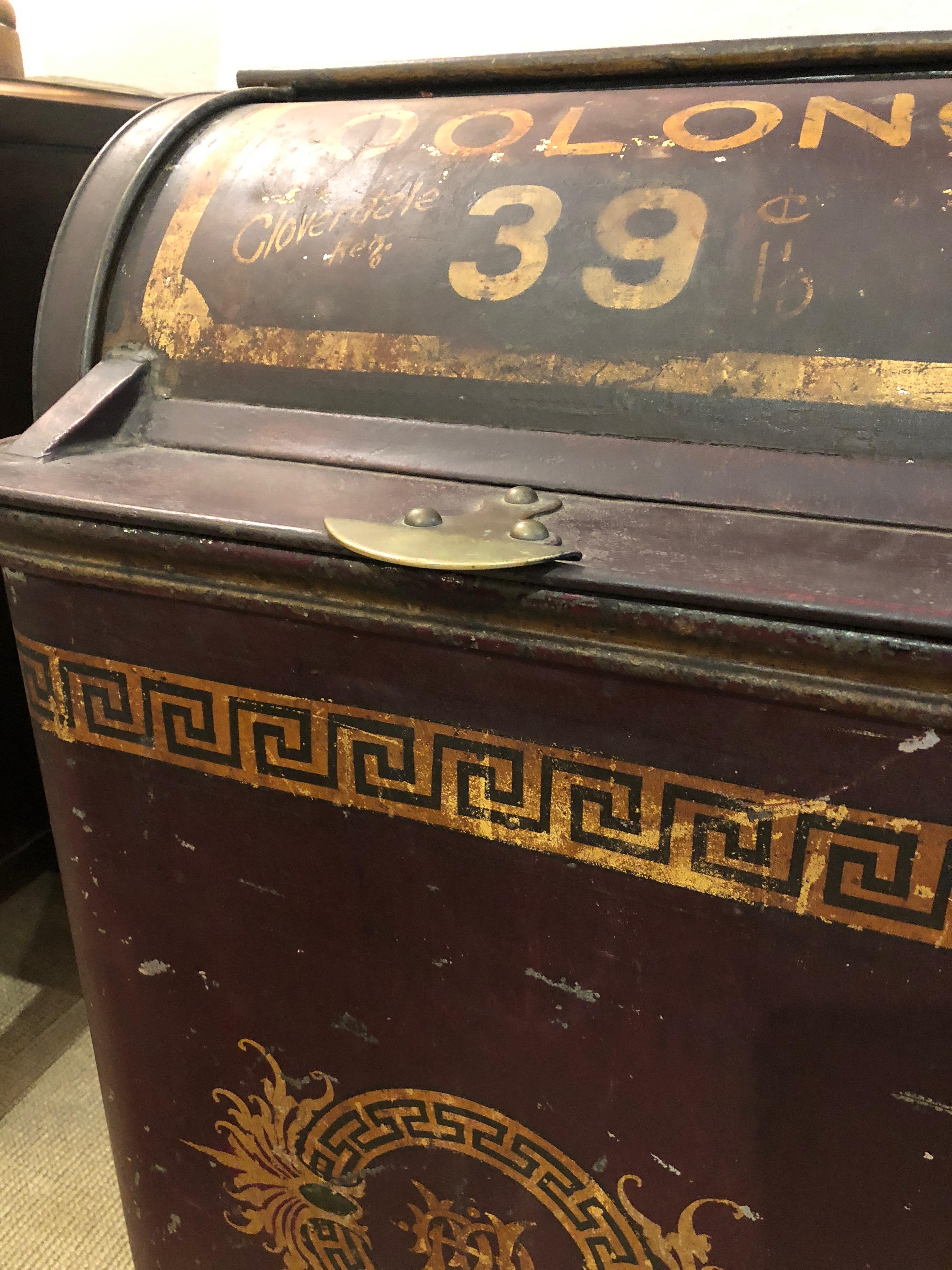 Fabulous Greek Key Decorated Antique Tea Cannister End Table In Excellent Condition In Hopewell, NJ