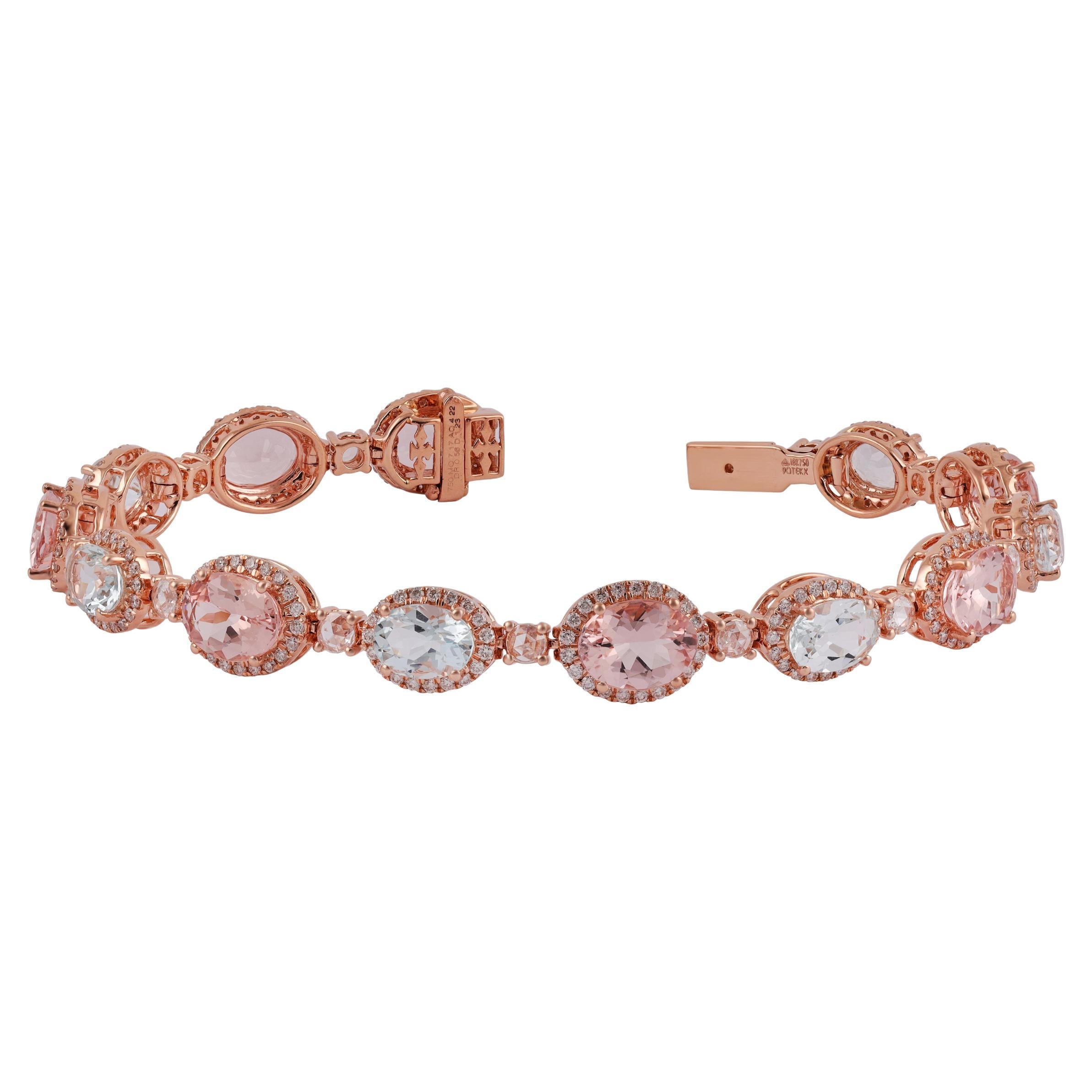 Bracelet en aigue-marine, morganite et diamants en or rose 18 carats
