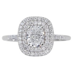 Fabulous Halo Ring with a Dazzling 0.9 carat Cushion Shape Natural Diamond