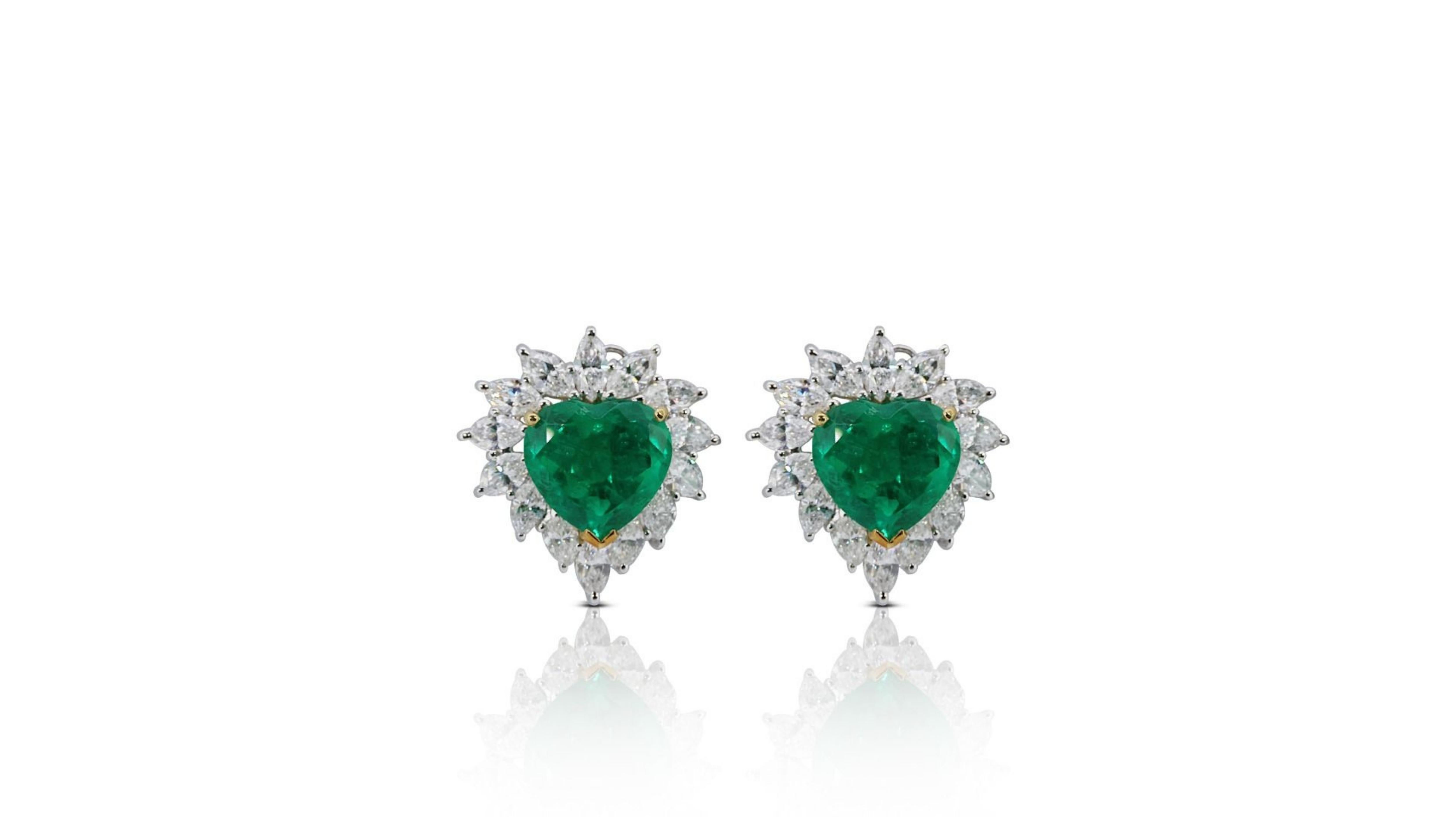 Heart Cut Fabulous Heart Emerald Earrings For Sale