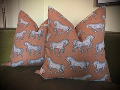Schumacher Faubourg Horse in Brown 22" Down-Filled Pillows - a Pair