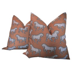 Schumacher “Faubourg” Horse in Brown 22" Down-Filled Pillows - a Pair