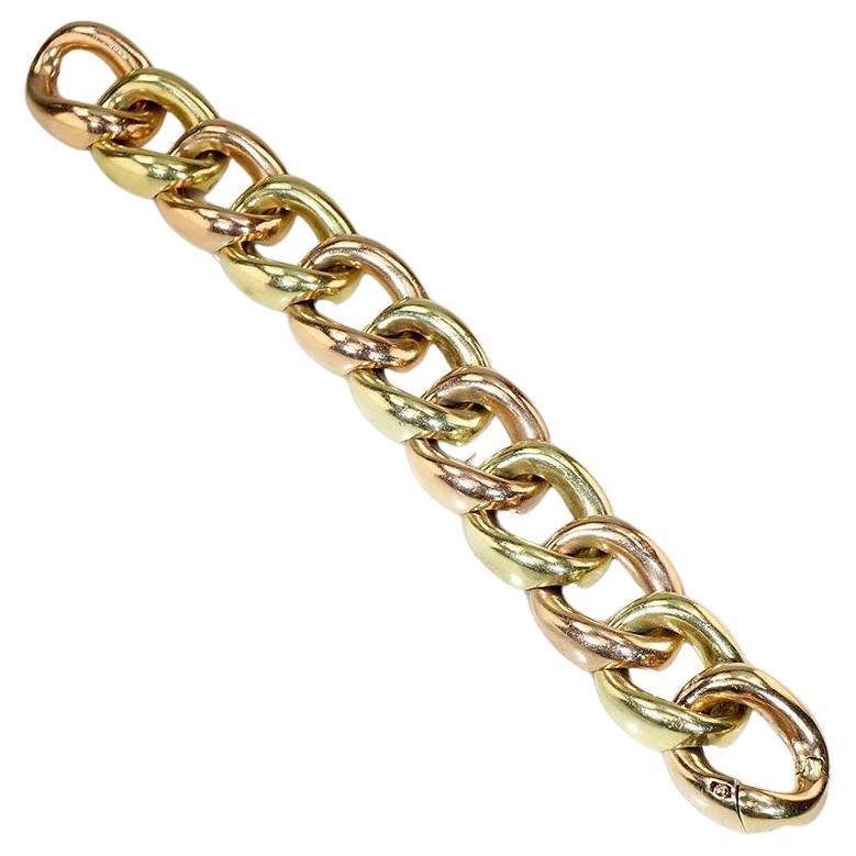 Fabulous Heavy Rose and Yellow Gold Retro Curb Bracelet For Sale