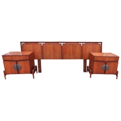Fabulous Hobey Helen Baker King Size Headboard Pair of Nightstands Midcentury