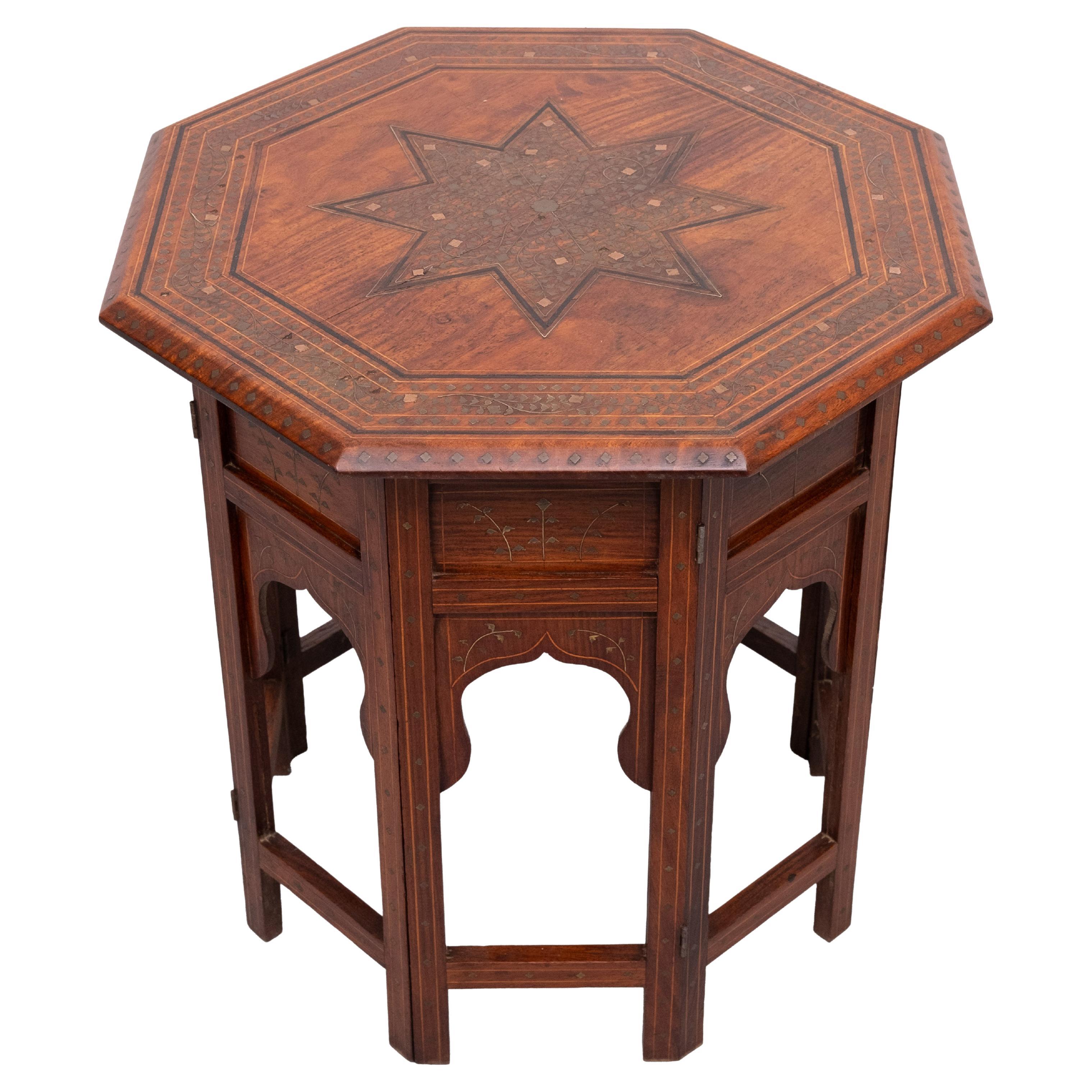 Fabulous Hoshiarpur Anglo Indian brass inlaid hardwood occasional coffee table