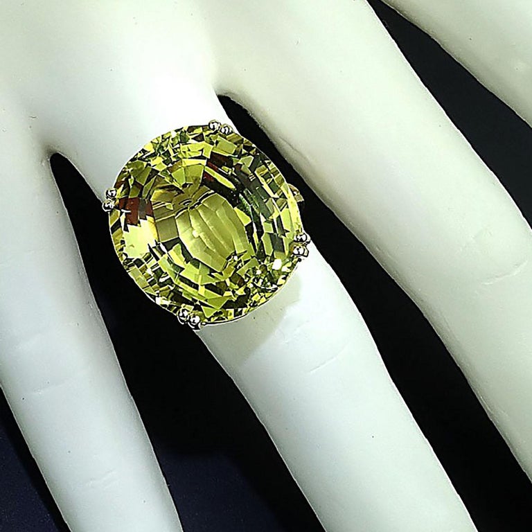 Fabulous Huge Oval Lemon Quartz Cocktail Ring in Yellow Gold at 1stDibs